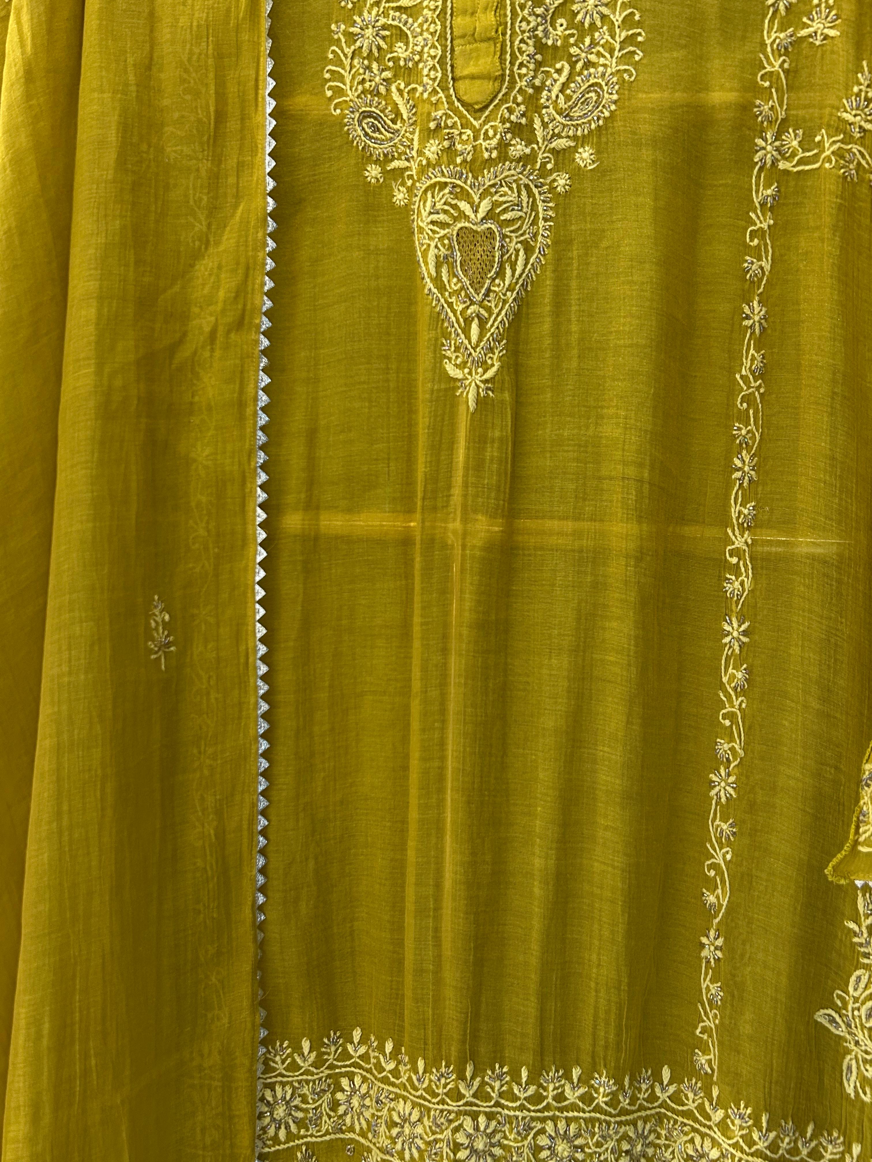 Green Zari Tissue Chikankari Kurta Set