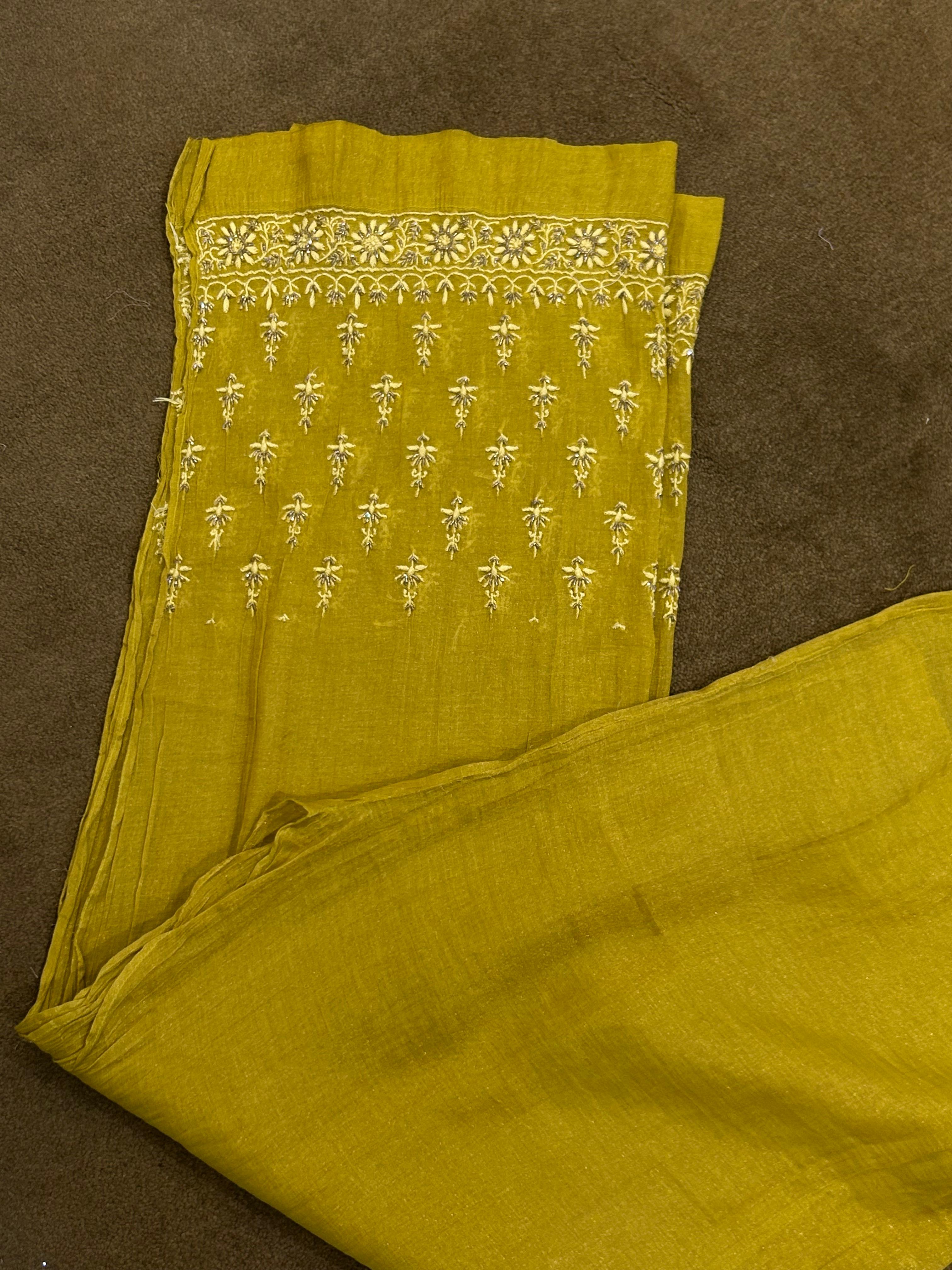 Green Zari Tissue Chikankari Kurta Set