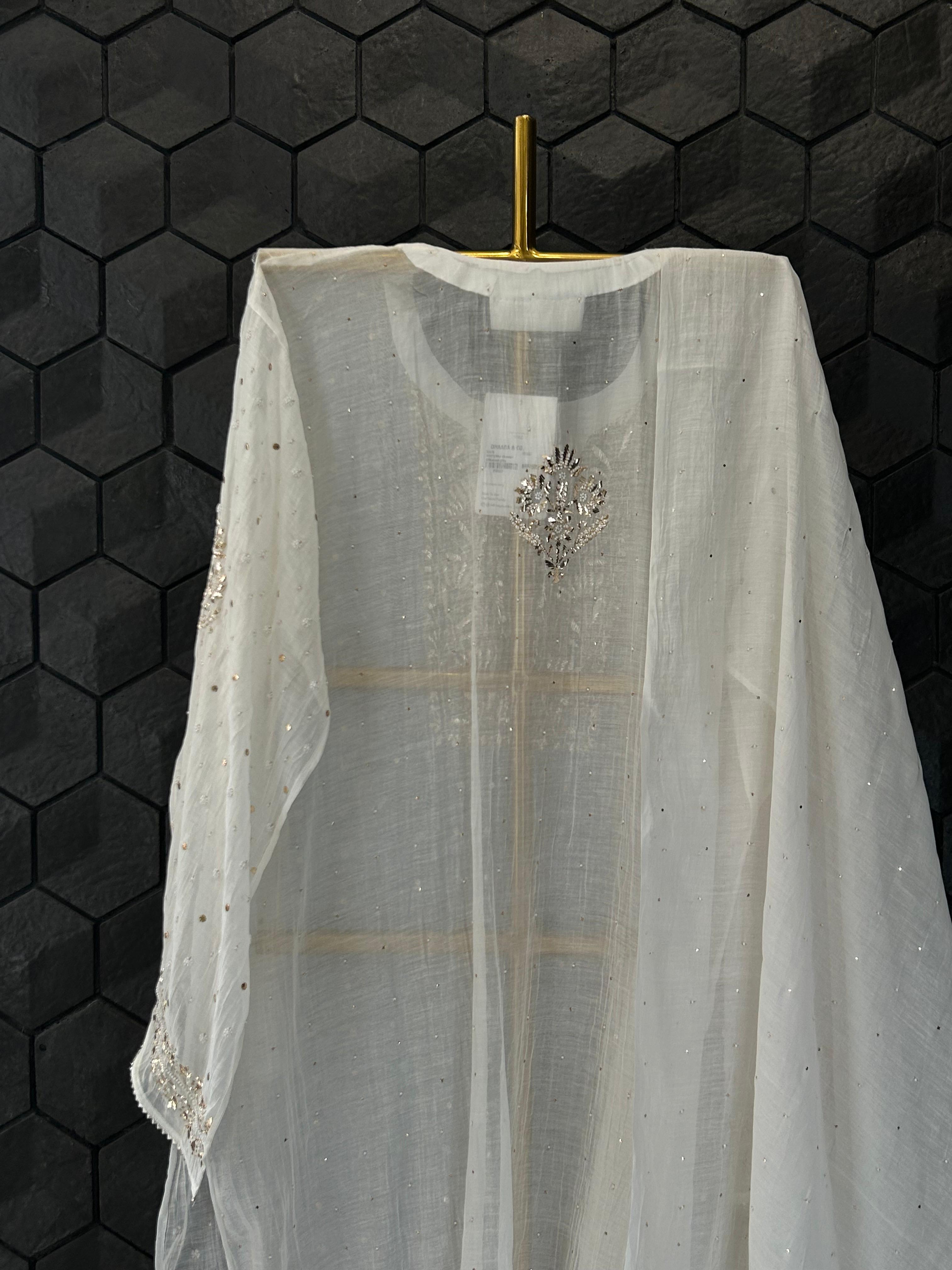 White Mul Chanderi Mukaish Kurta Set