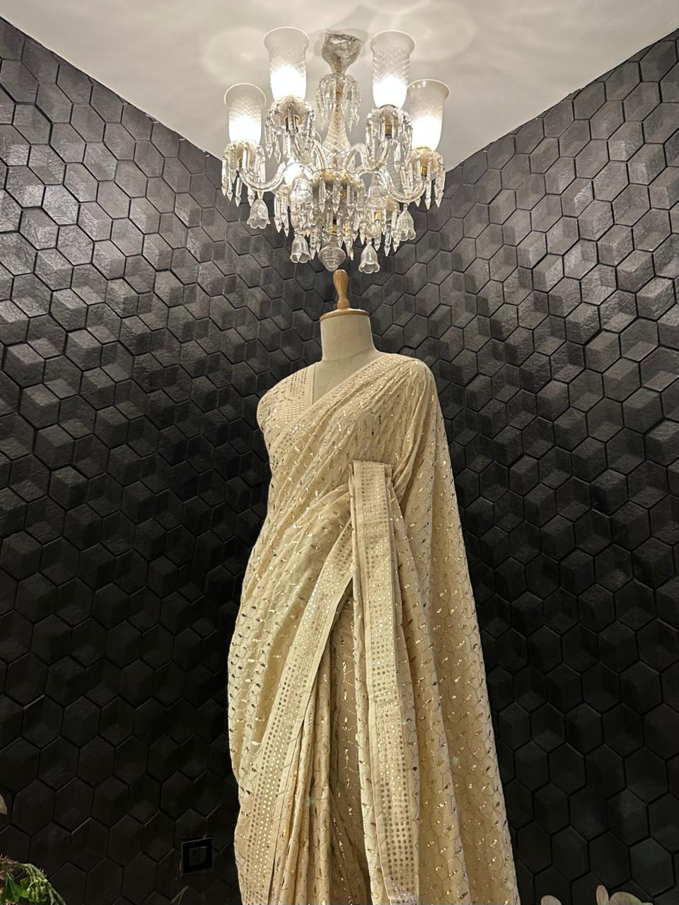 Brown Munga Silk Saree with Mukaish Work
