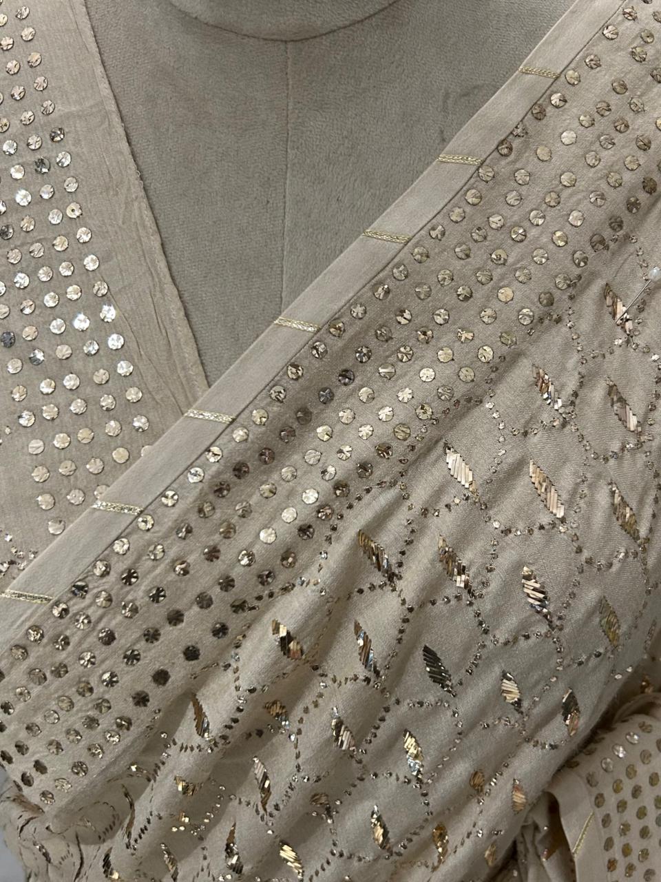 Brown Munga Silk Saree with Mukaish Work