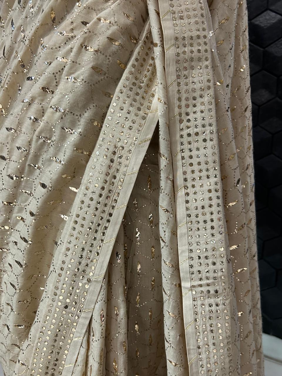 Brown Munga Silk Saree with Mukaish Work