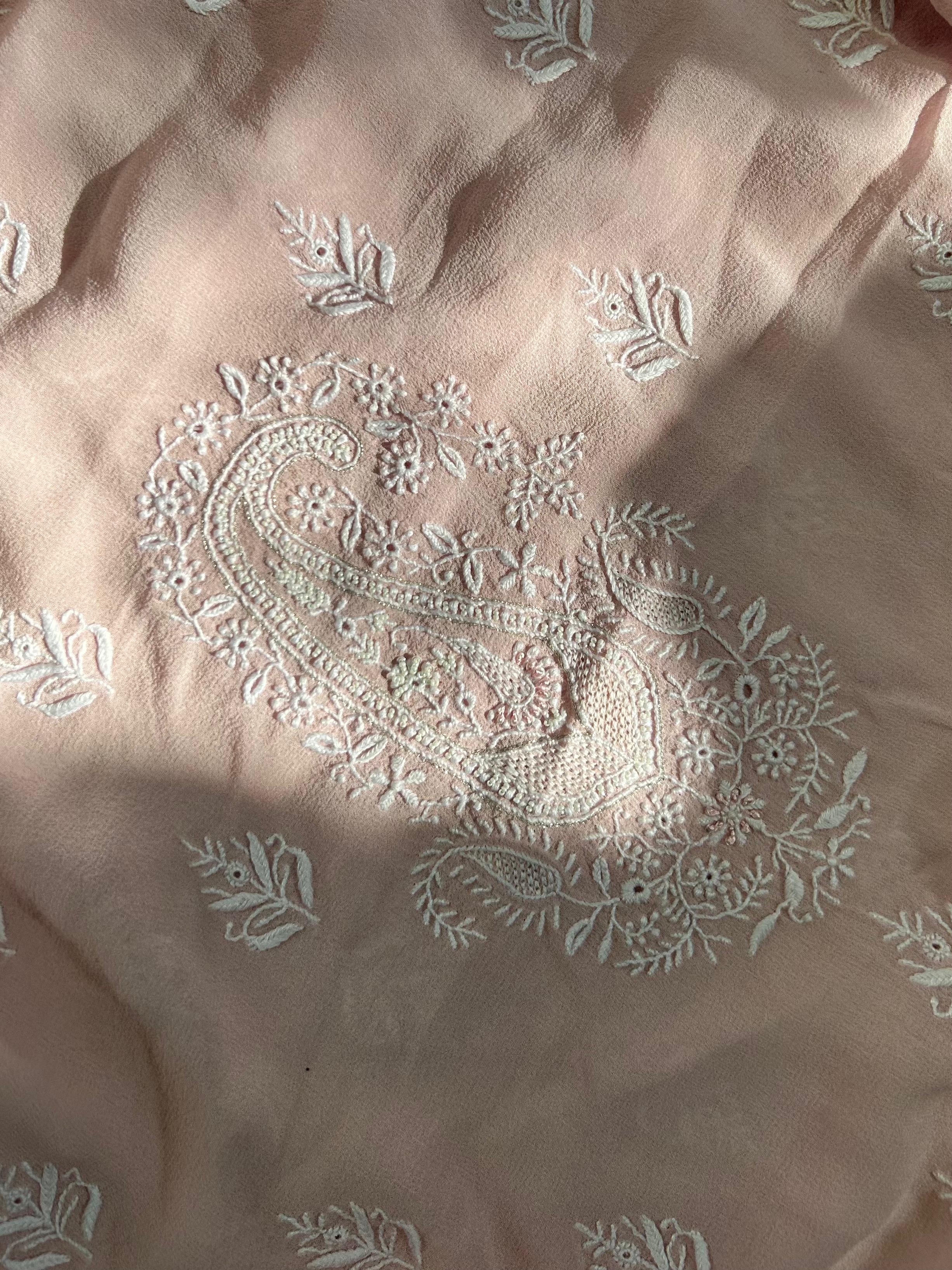 Pink Georgette Chikankari Mens Kurta