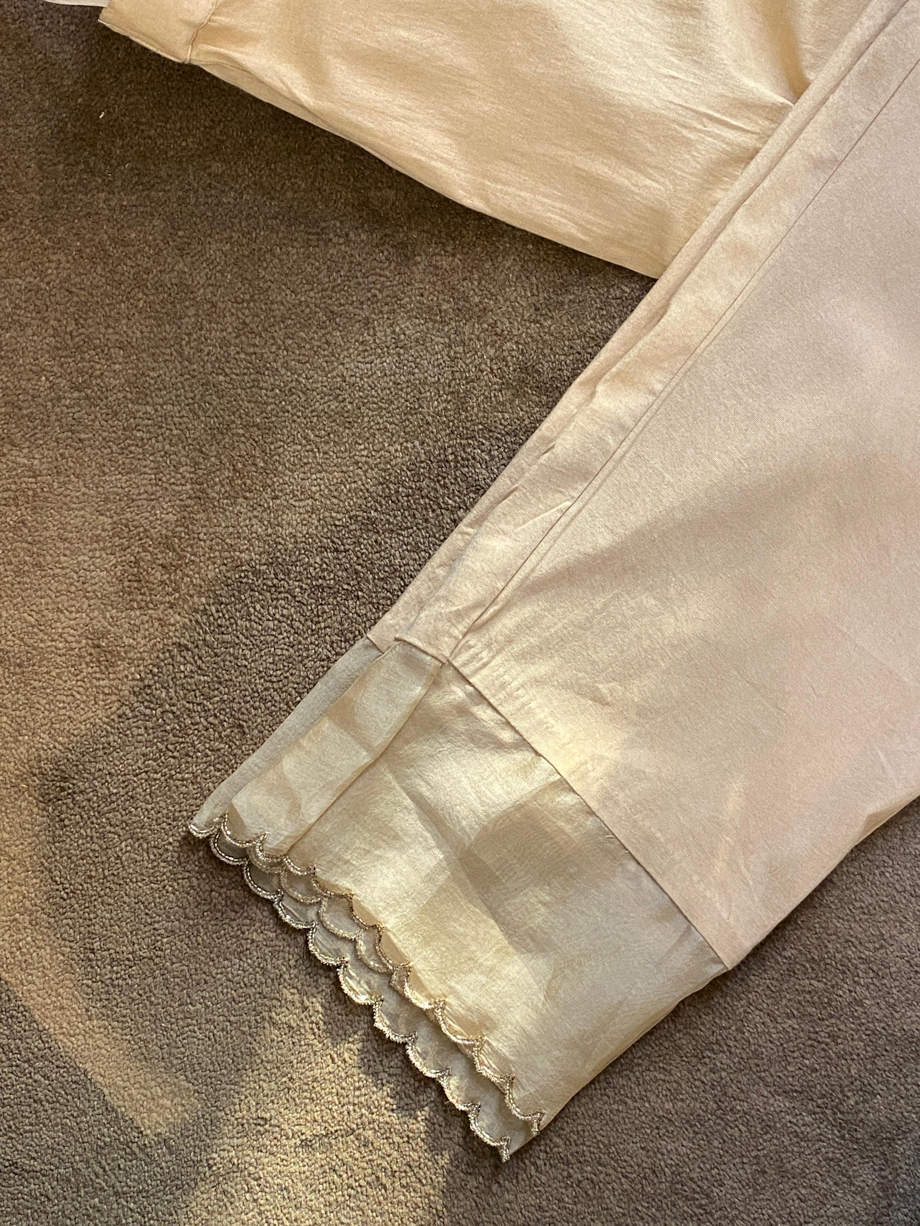 Gold Chanderi Chikankari  Anarkali  Set