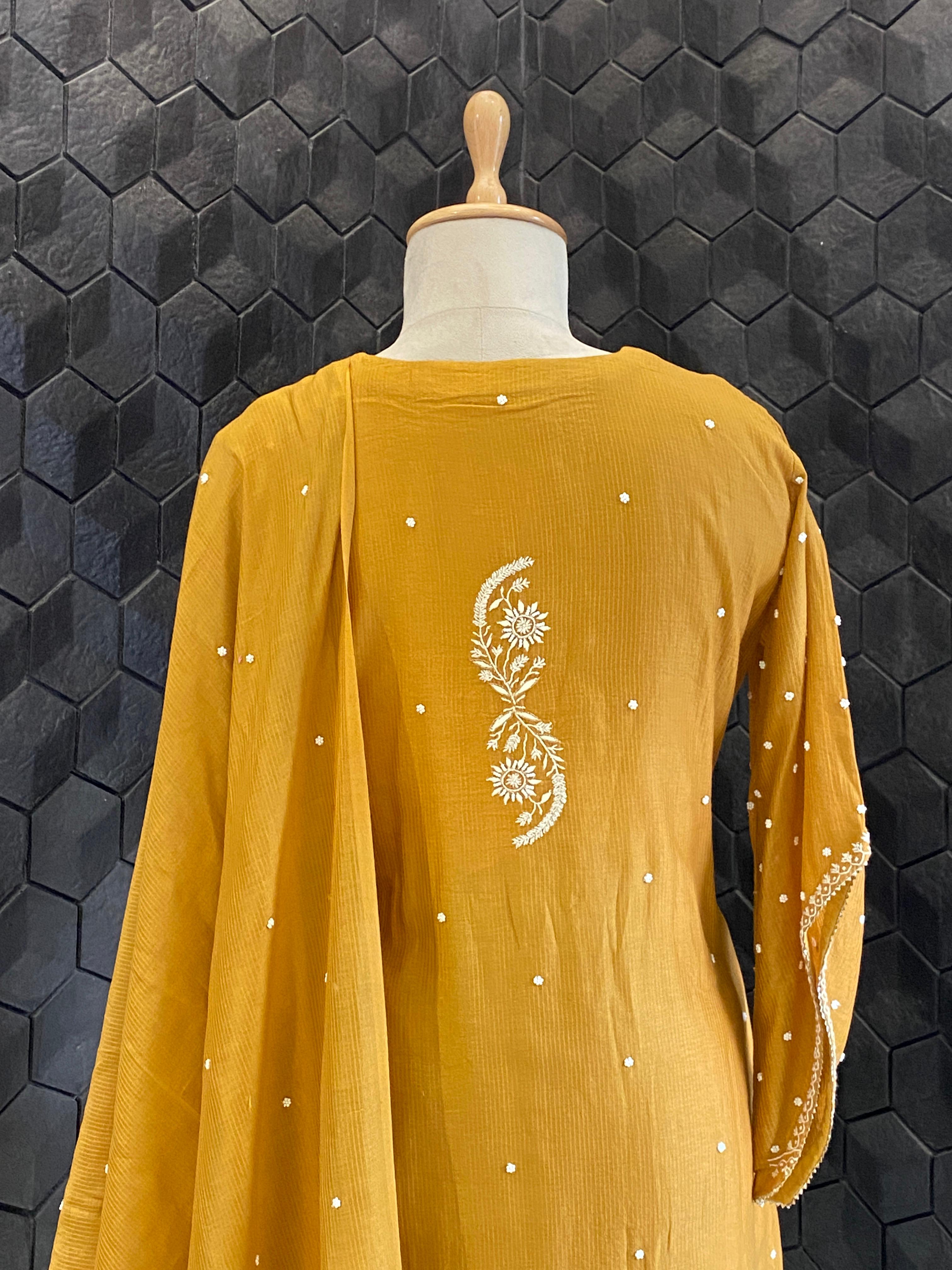 Mustard Maheshwari Chikankari Suit Set