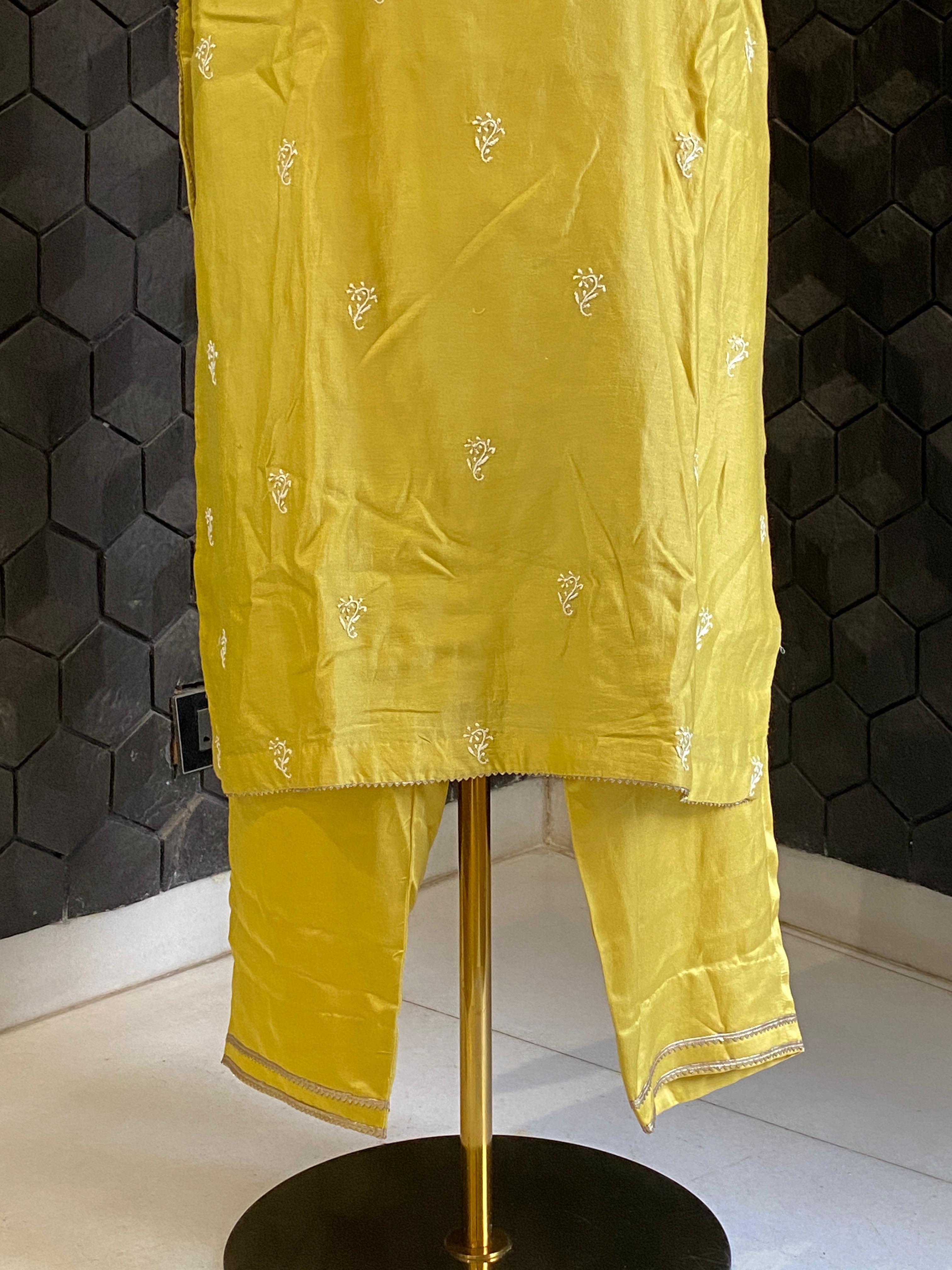 Green Chanderi Chikankari Co-ord Set