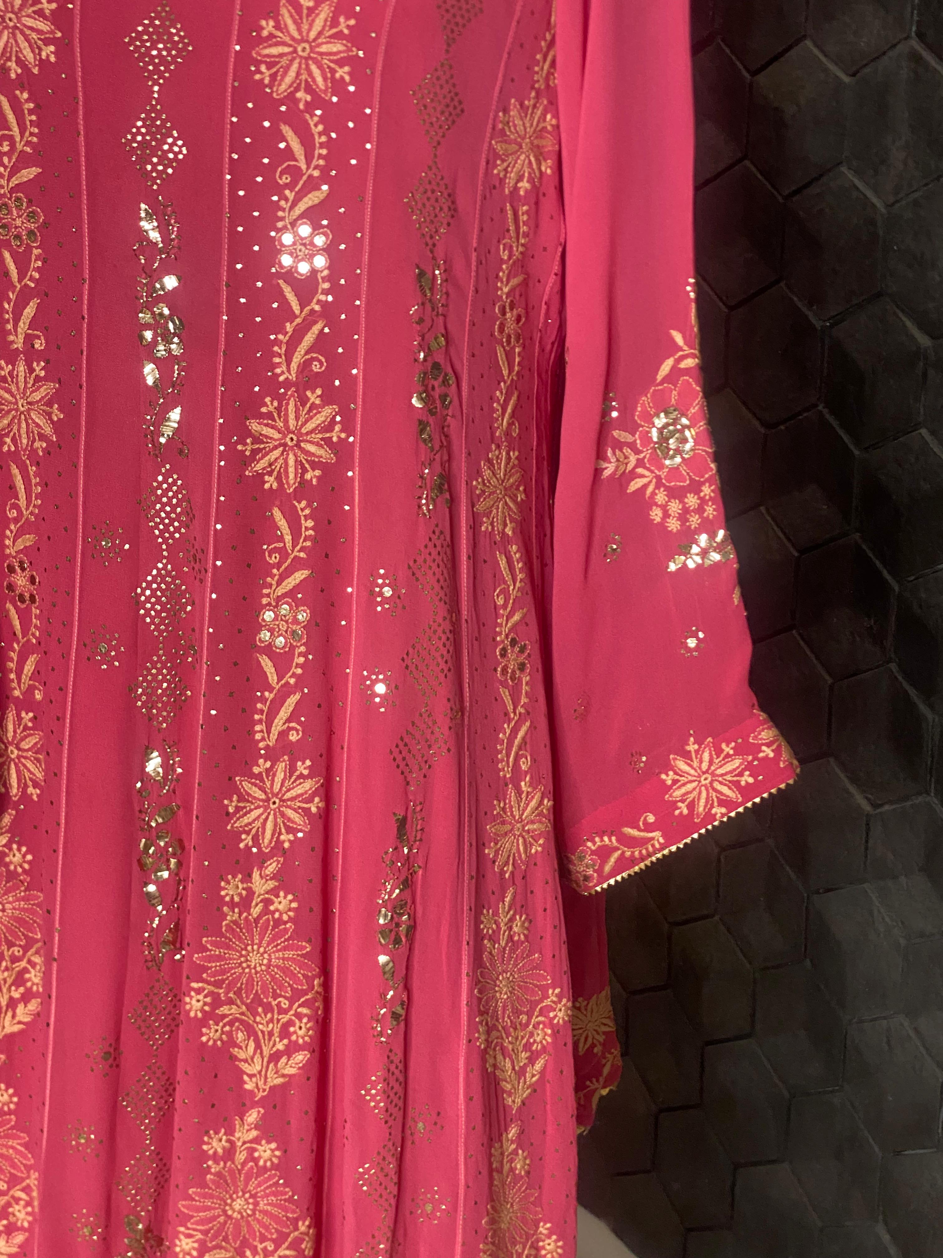 Magenta Georgette Mukaish Anarkali Set