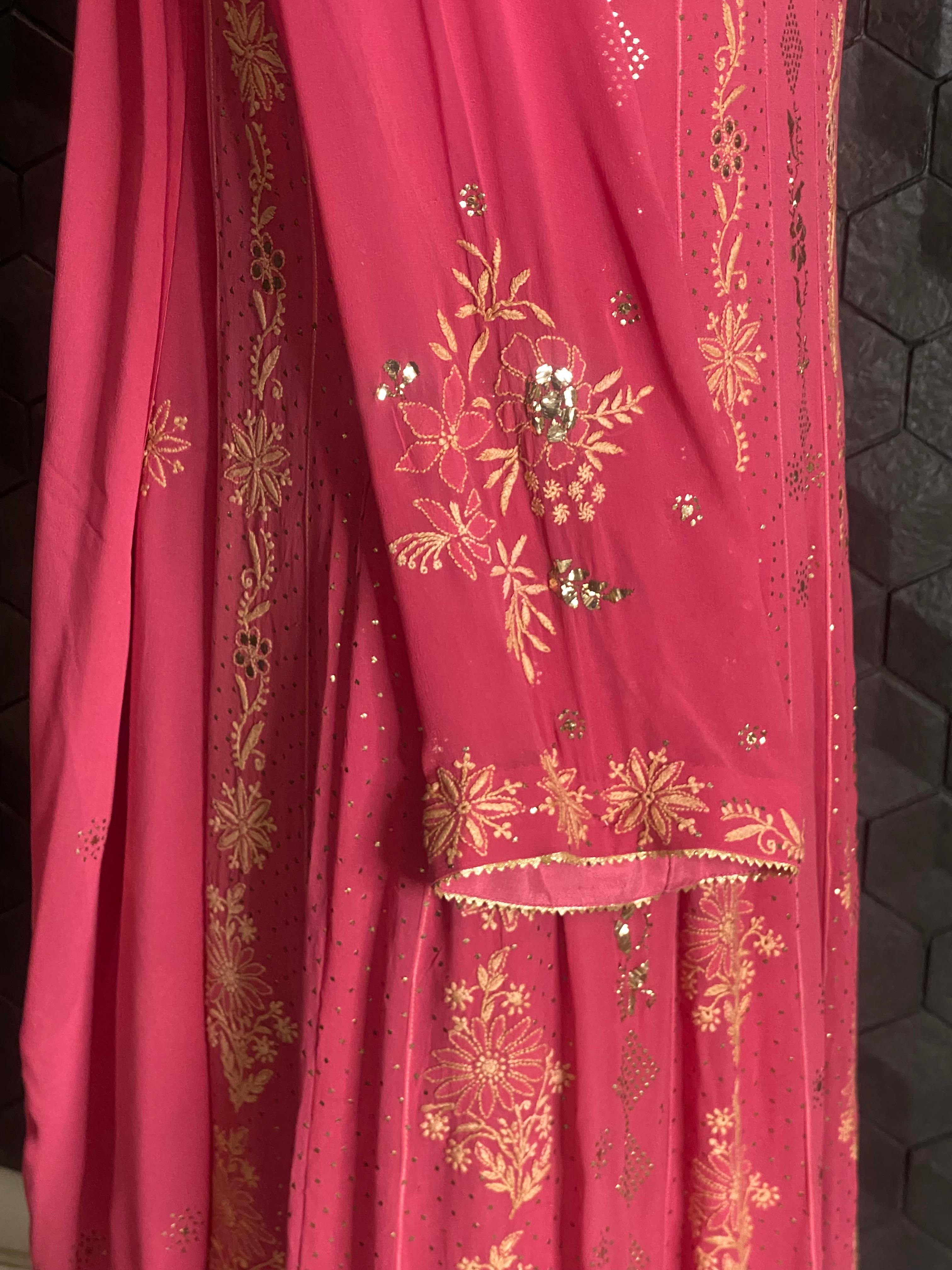 Magenta Georgette Mukaish Anarkali Set