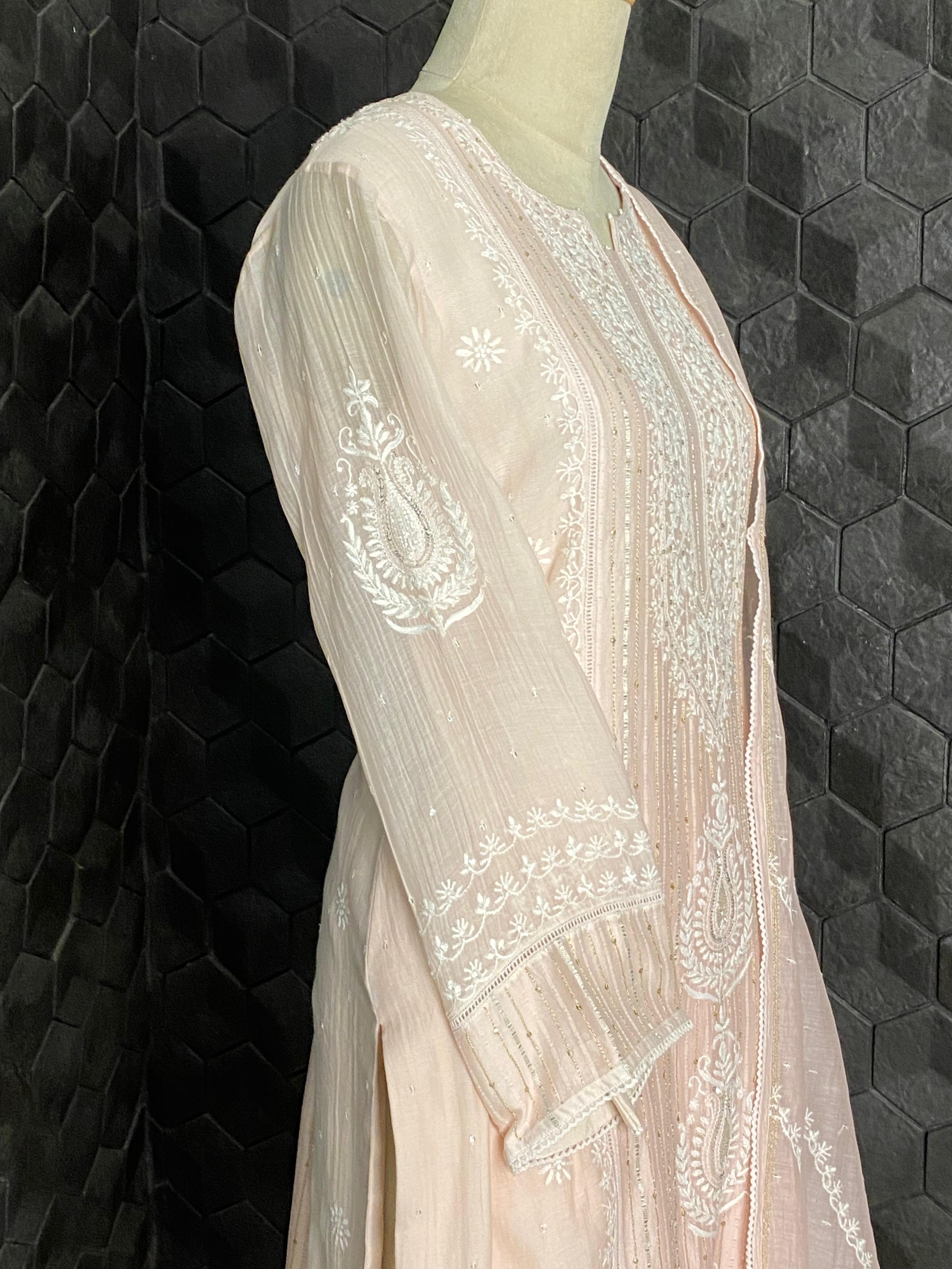 Pink Mul Chanderi Chikankari Suit Set