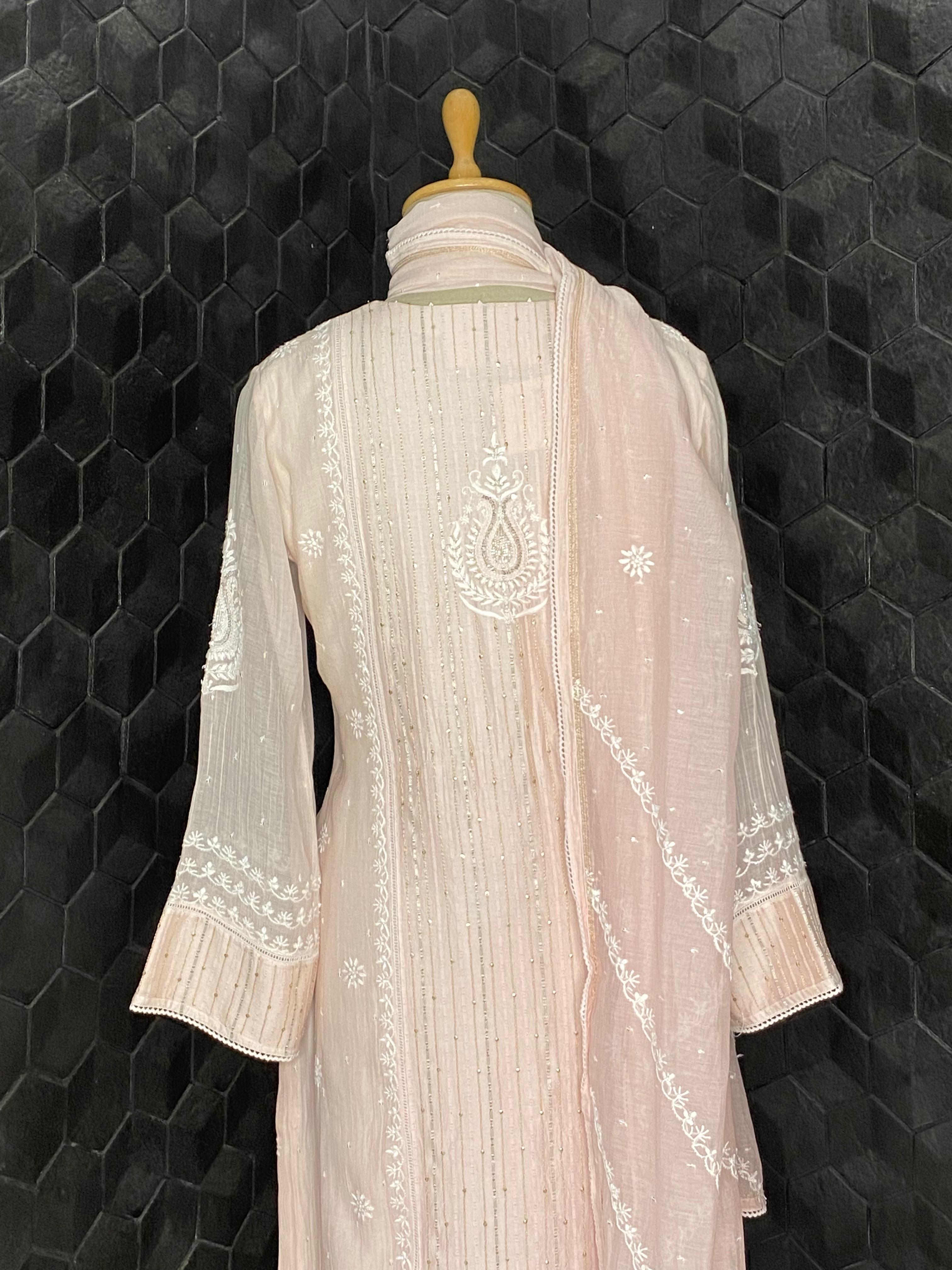 Pink Mul Chanderi Chikankari Suit Set