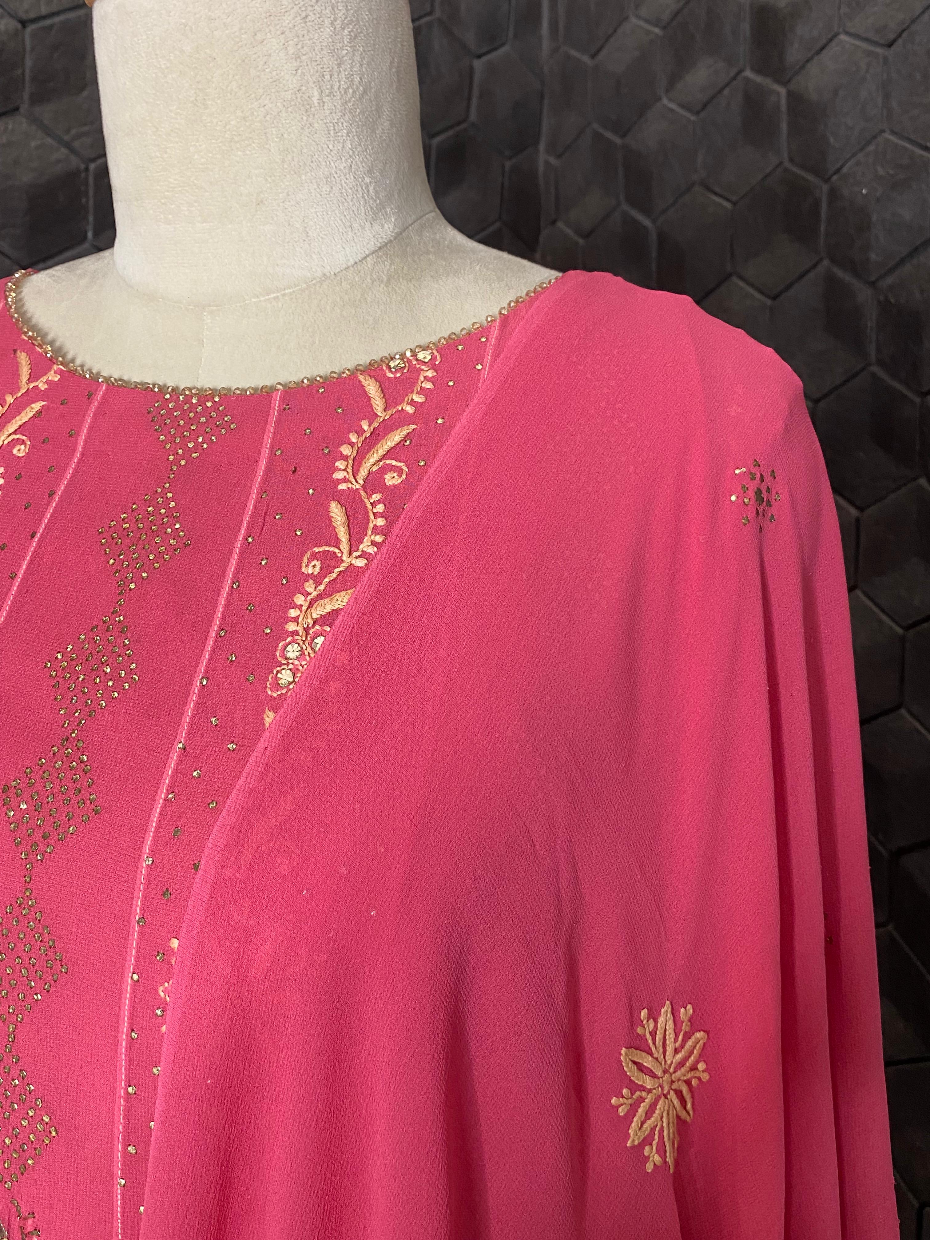 Magenta Georgette Mukaish Anarkali Set