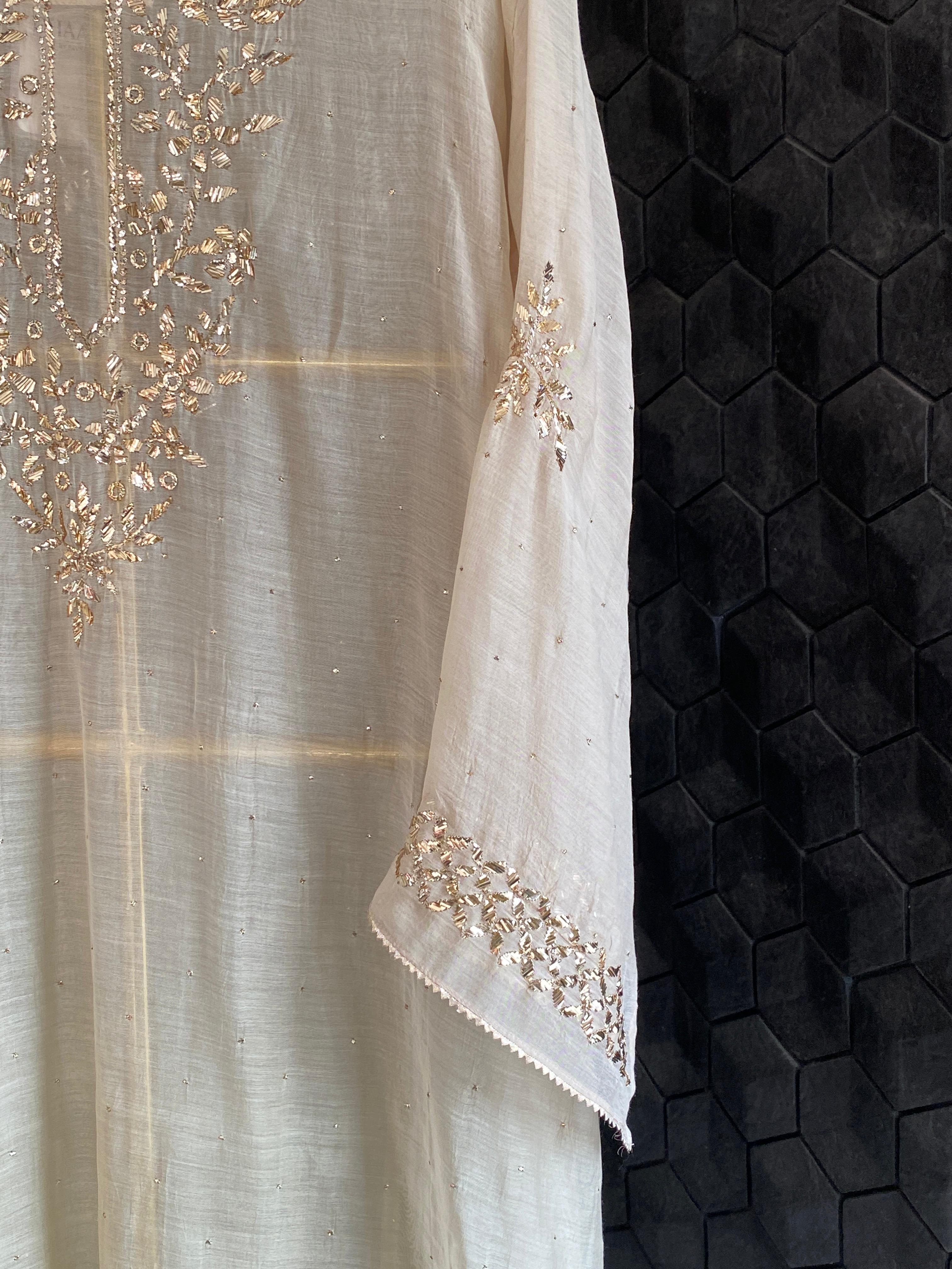 Beige Mul Chanderi Mukaish Kurta Set