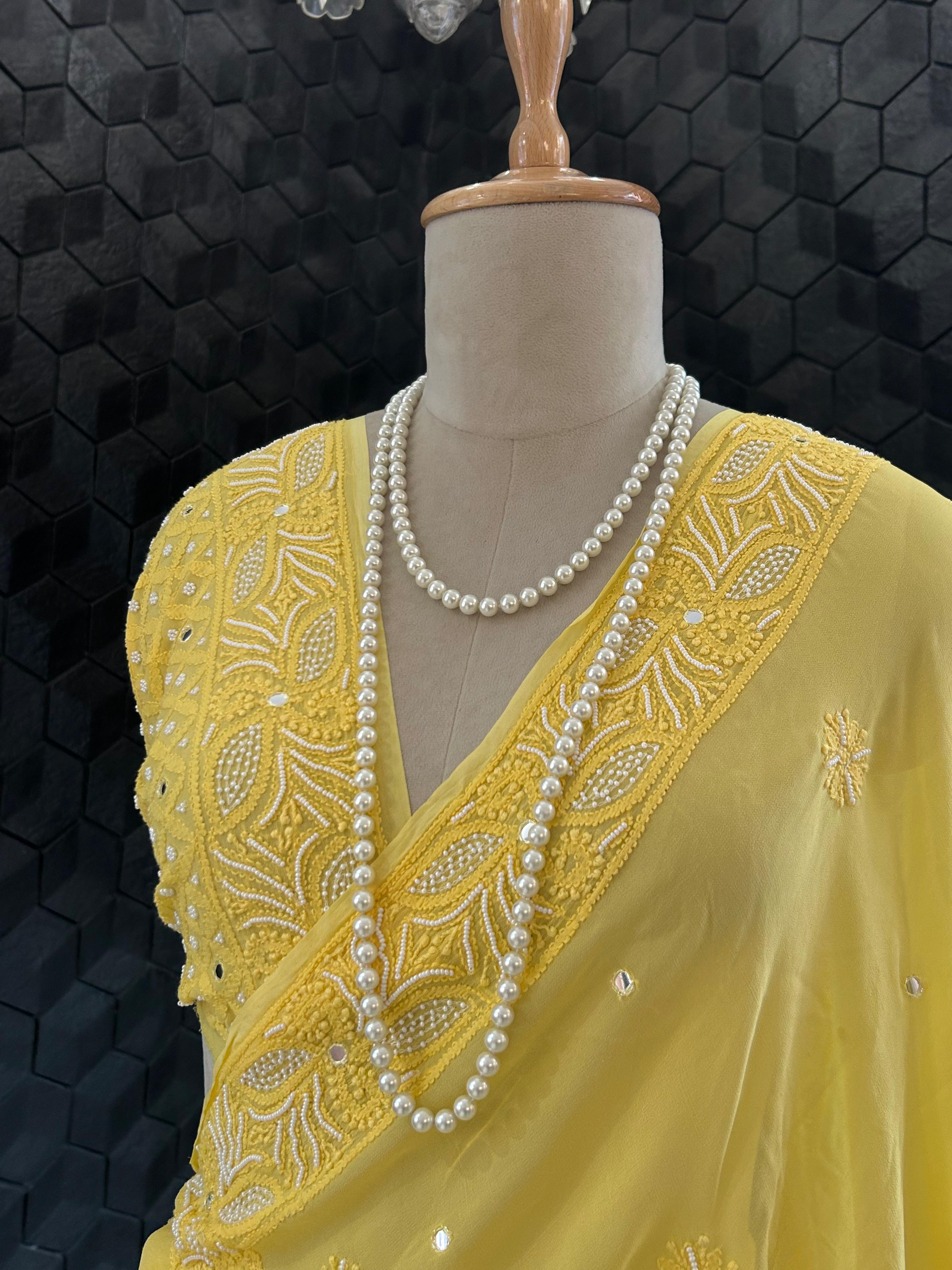 Yellow Viscose Chikankari Lehenga  Set