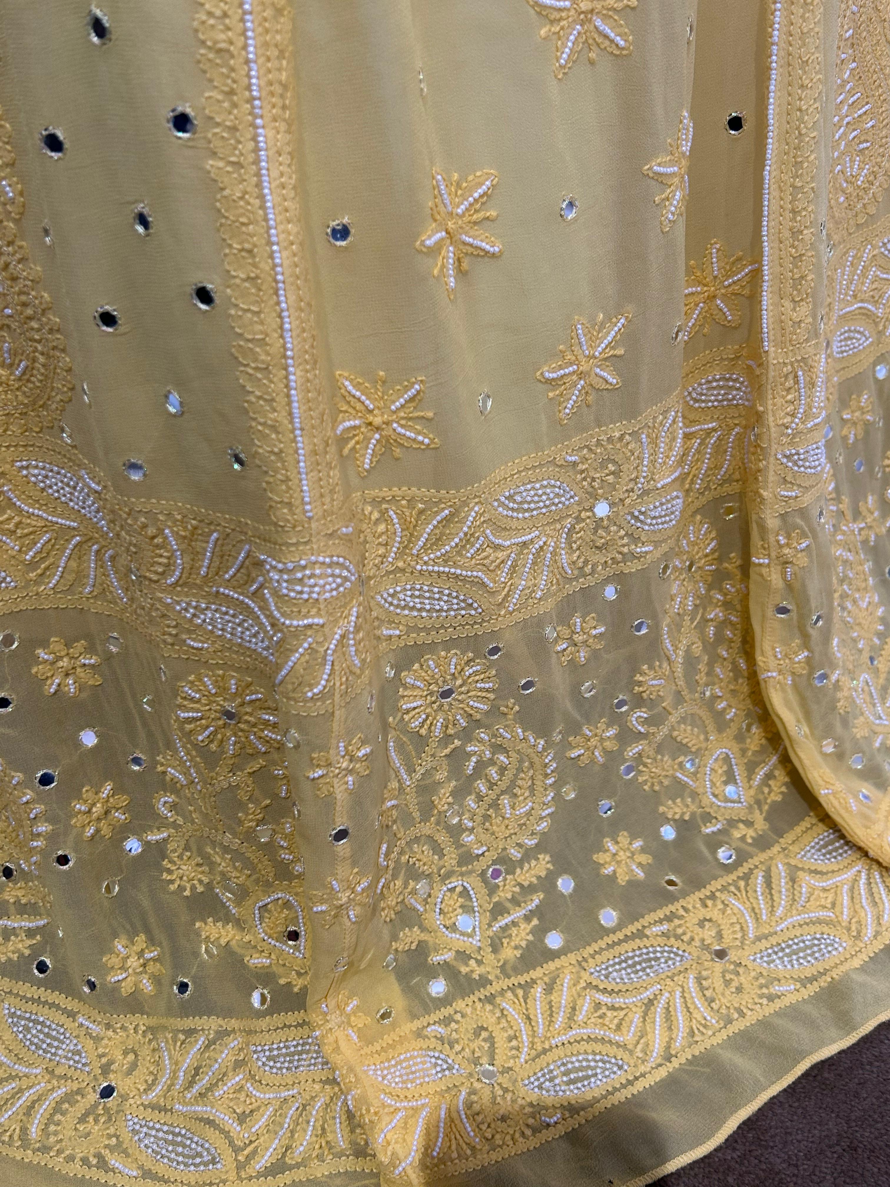 Yellow Viscose Chikankari Lehenga  Set