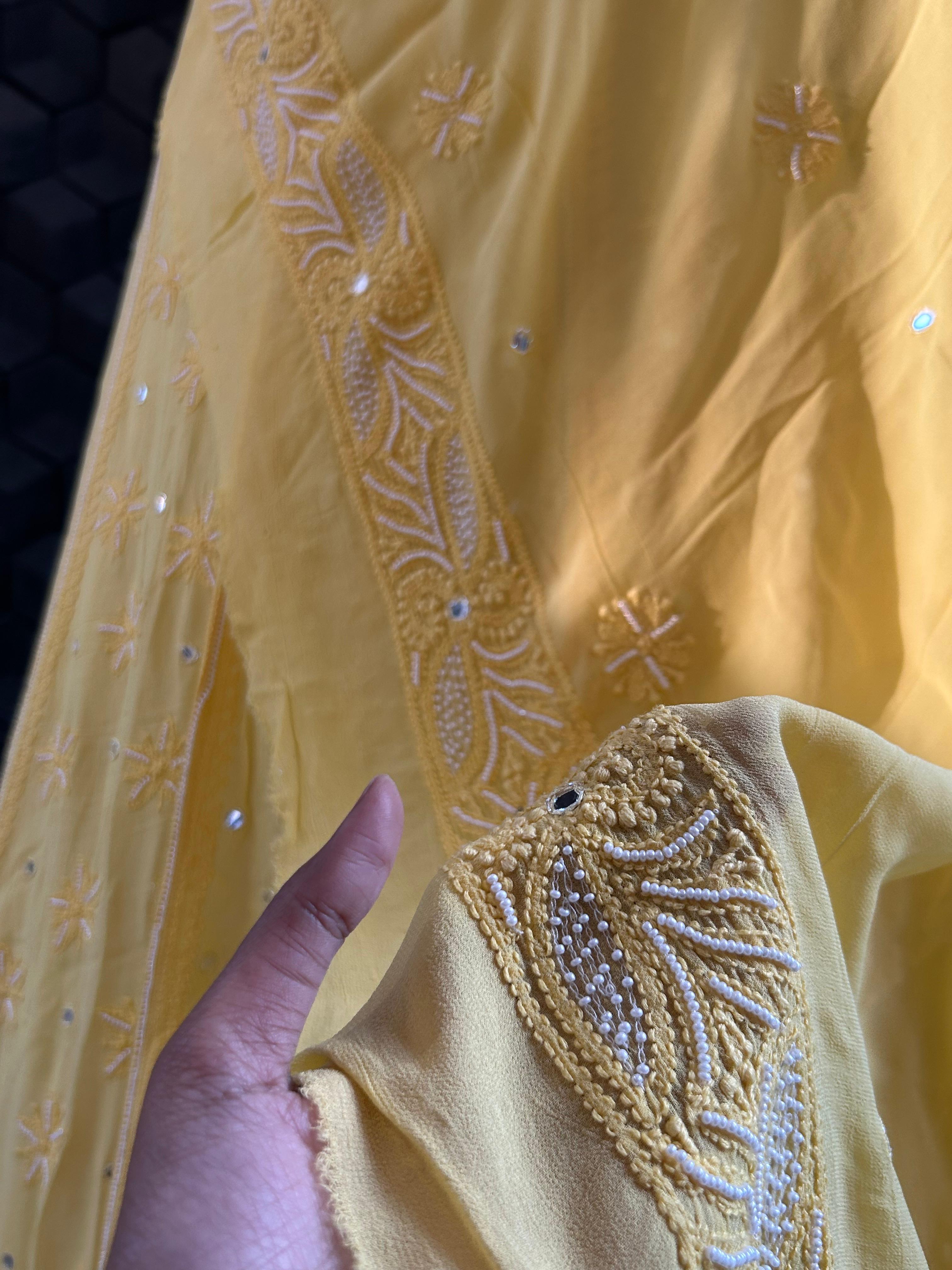 Yellow Viscose Chikankari Lehenga  Set