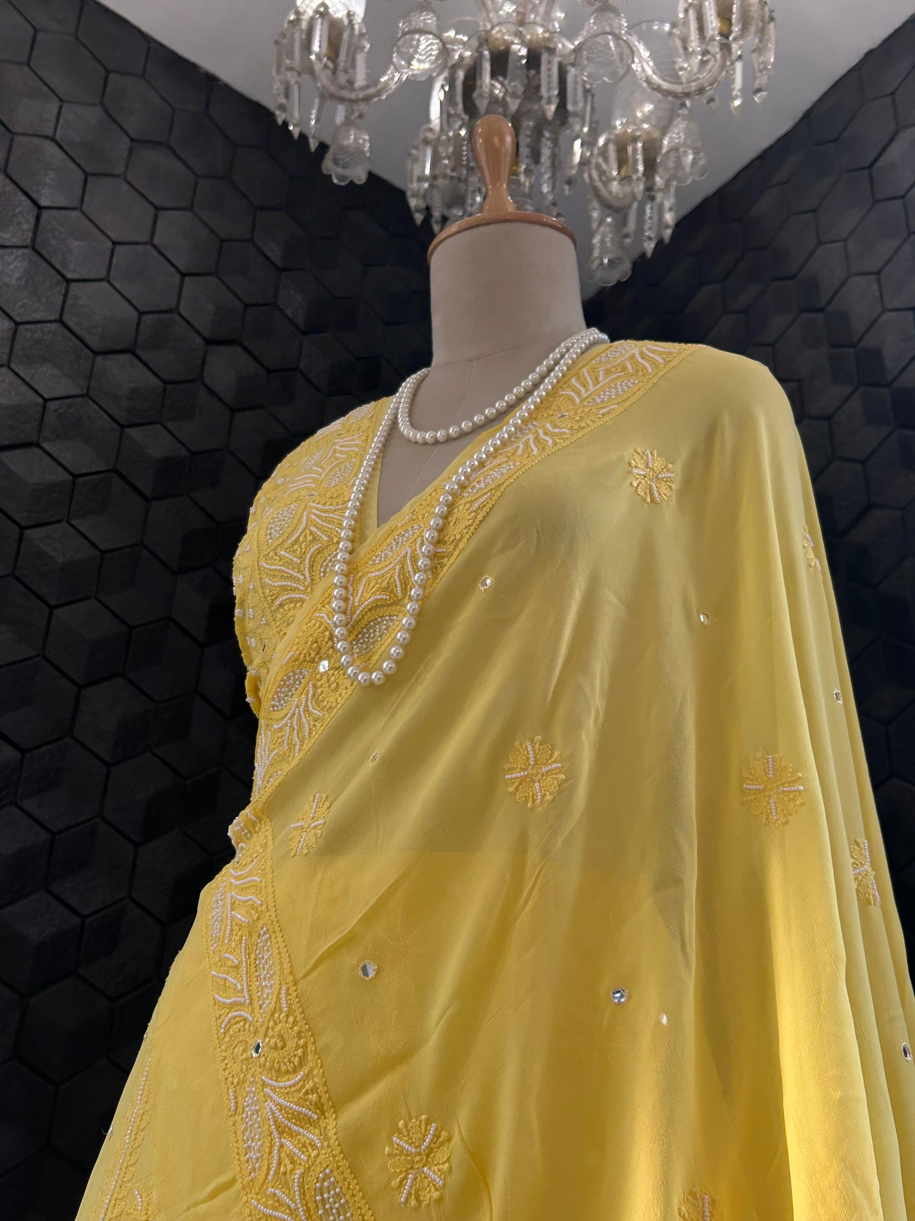 Yellow Viscose Chikankari Lehenga  Set
