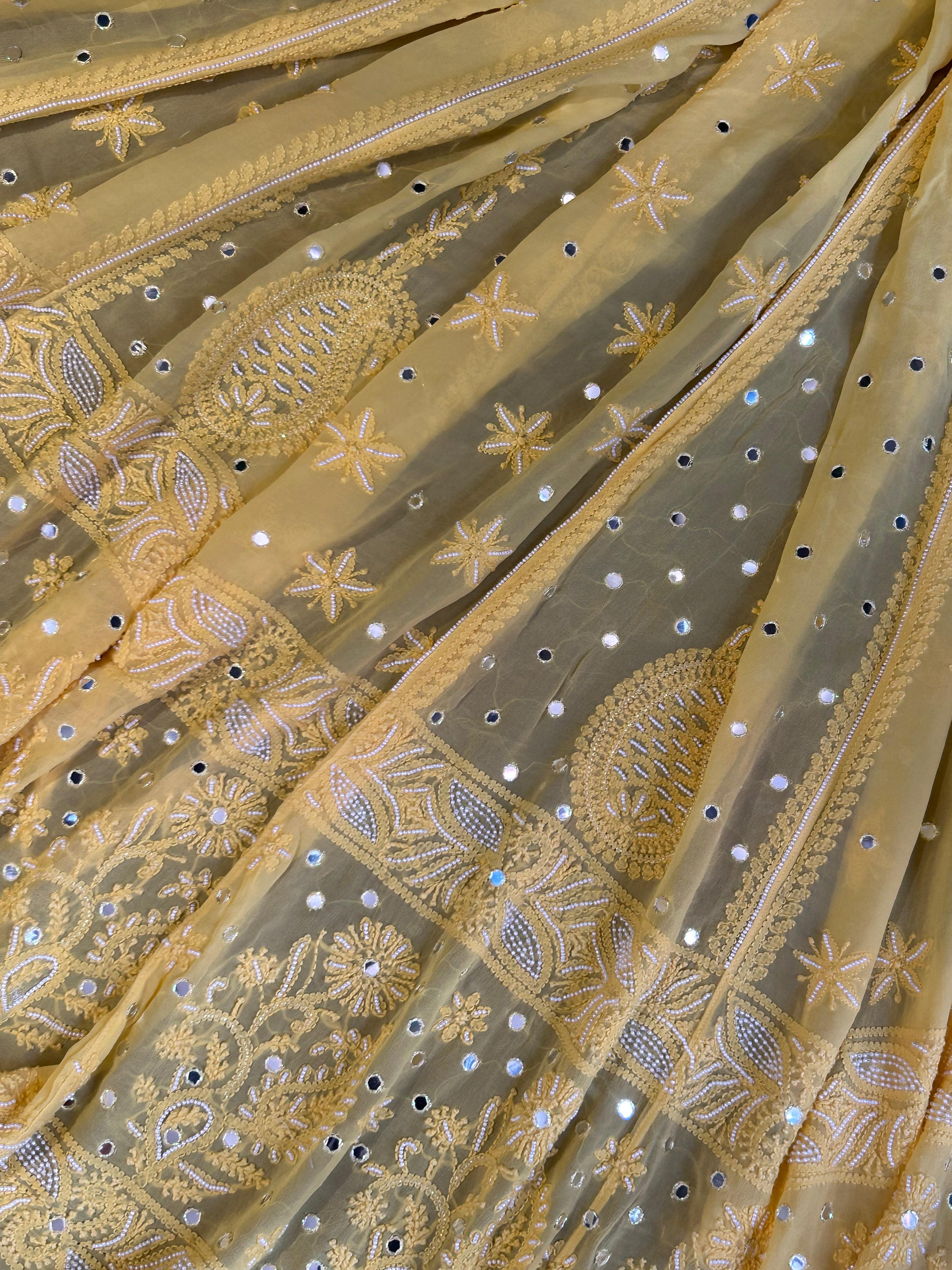 Yellow Viscose Chikankari Lehenga  Set