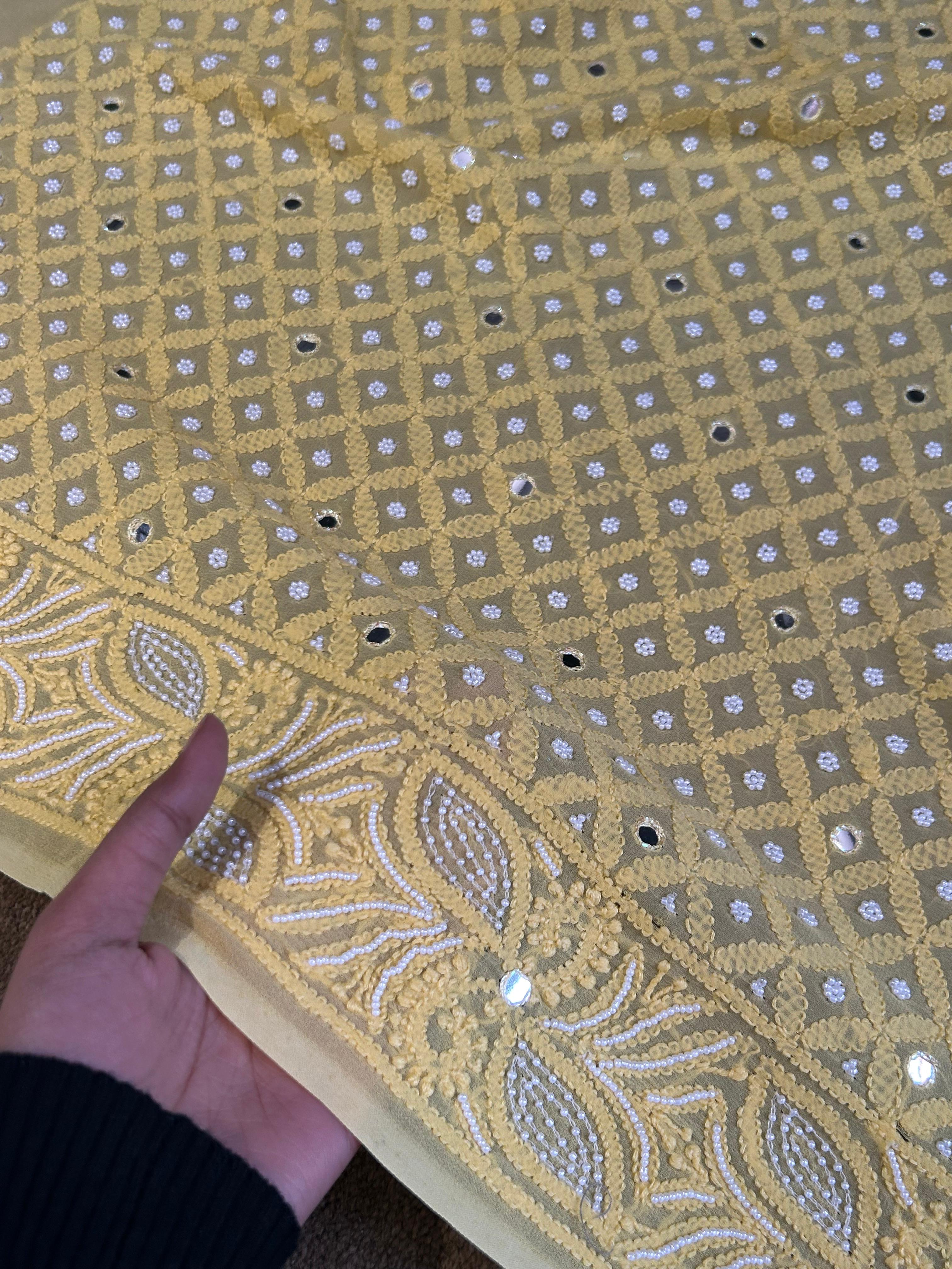 Yellow Viscose Chikankari Lehenga  Set