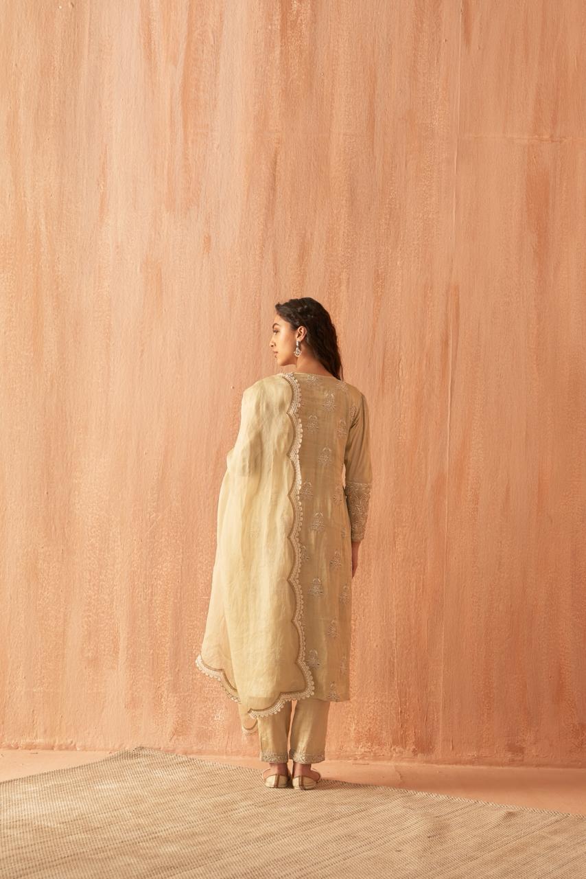 Green Chanderi Chikankari Kurta Set