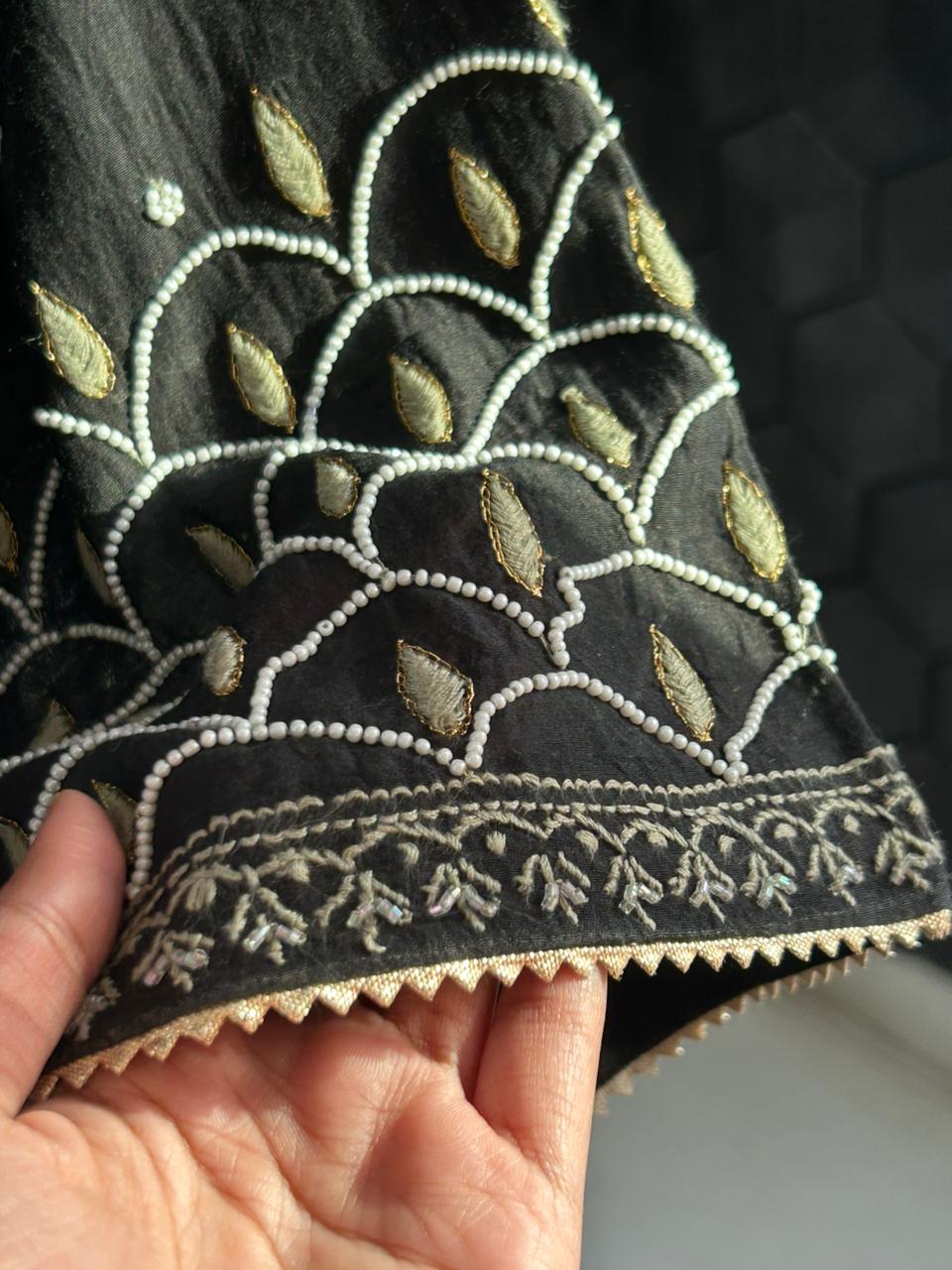 Black Mul Chanderi Chikankari Suit Set