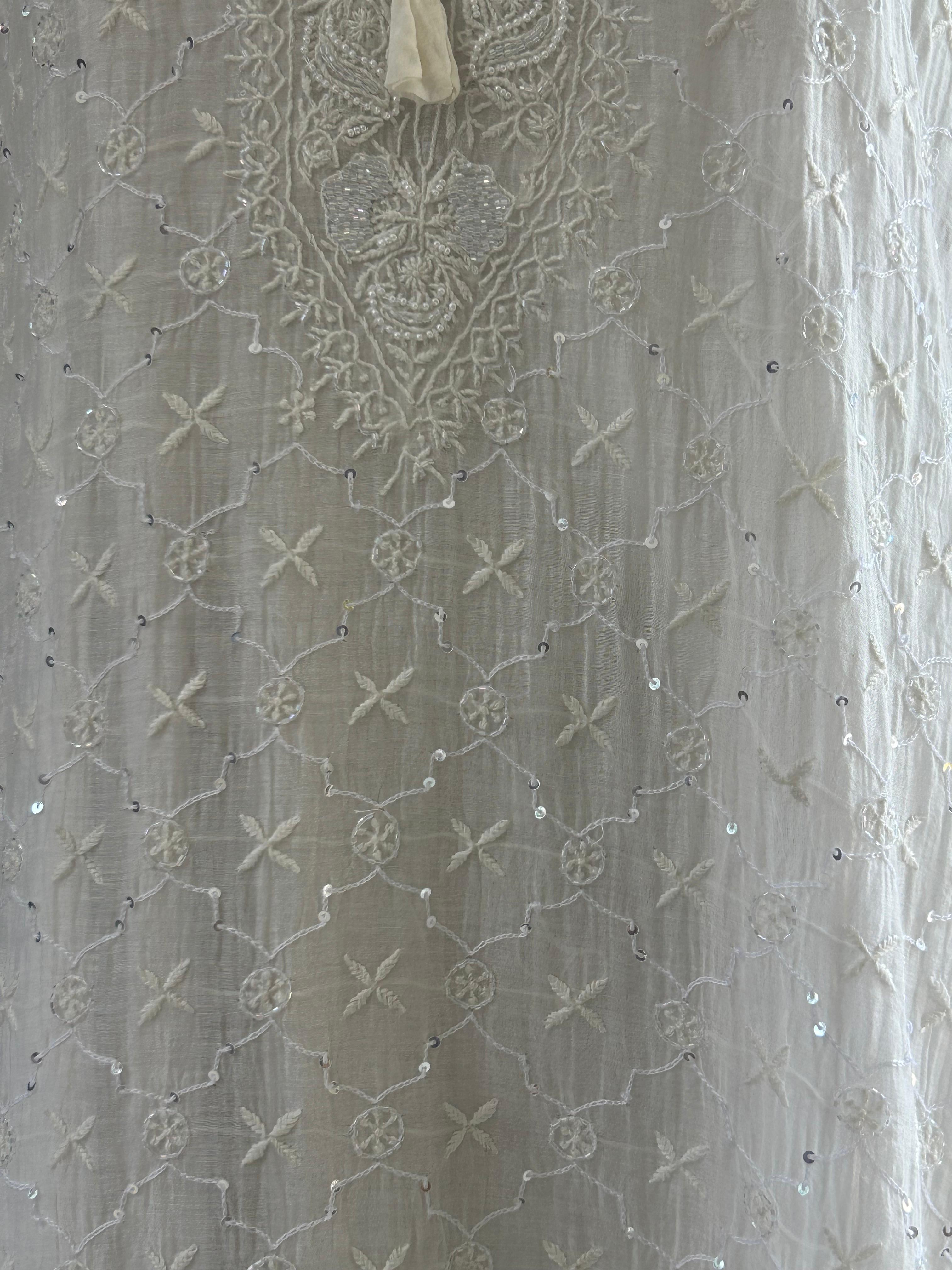 White Mul Chanderi Chikankari Kaftan