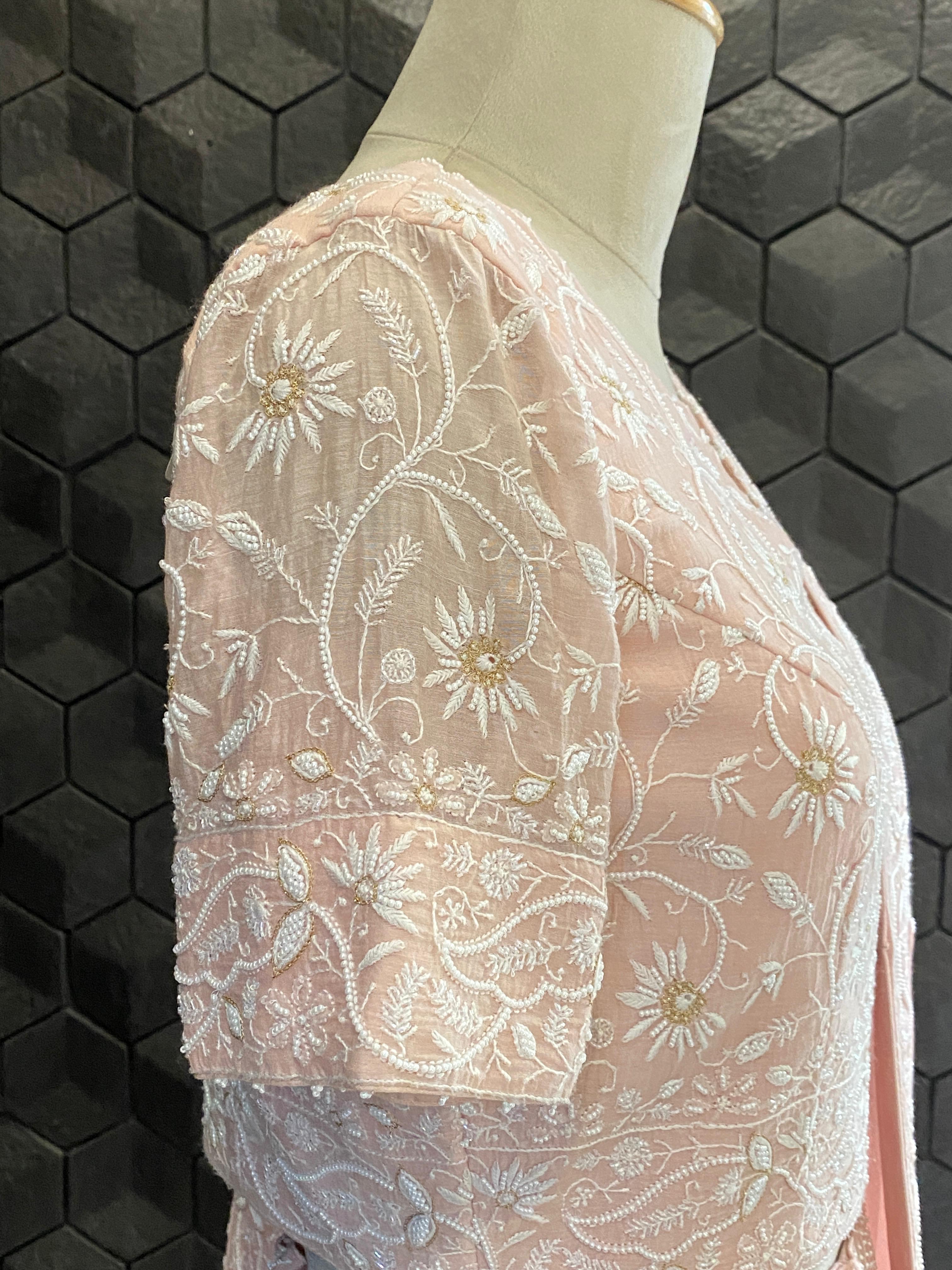 Pink Ombre Mul Chanderi Chikankari Lehenga Set