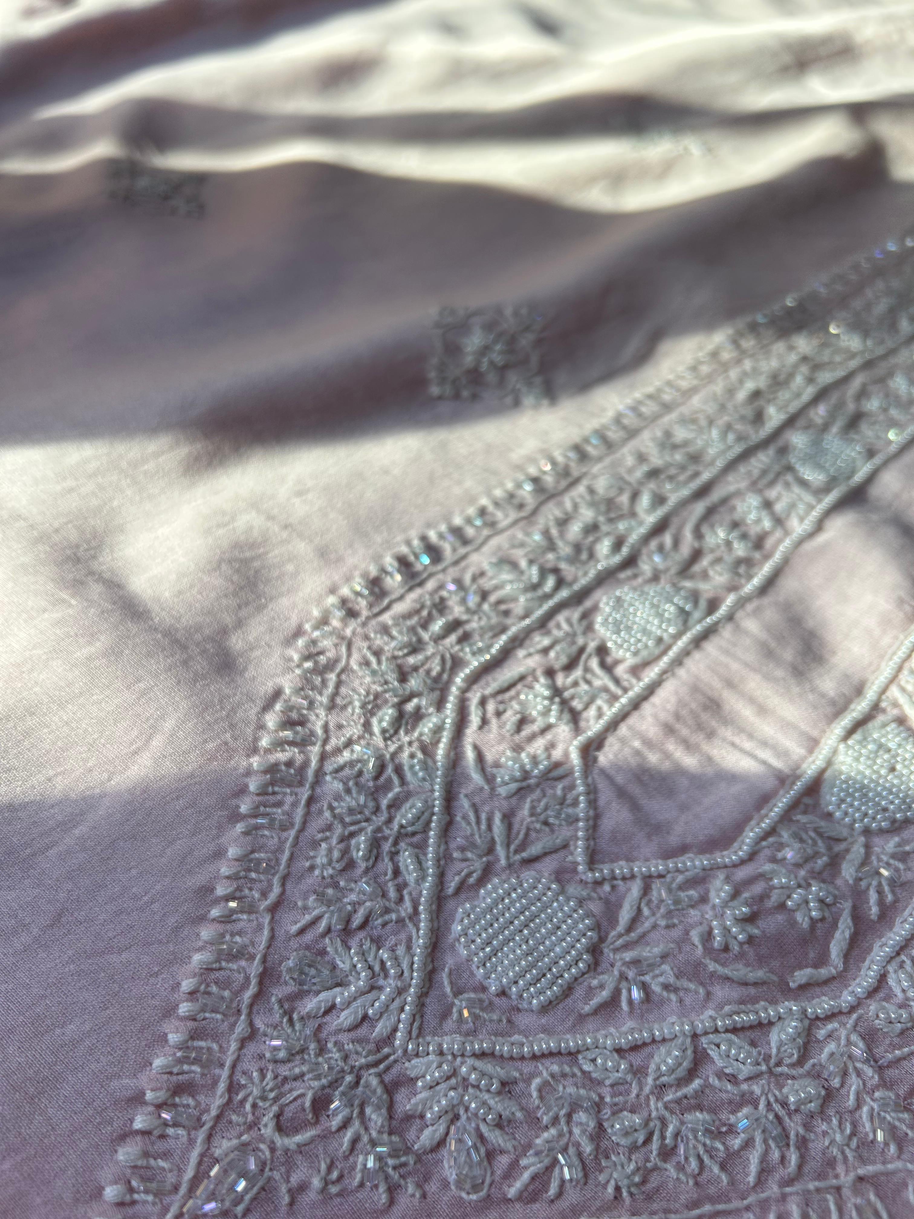 Pink Chanderi Chikankari Mens Kurta