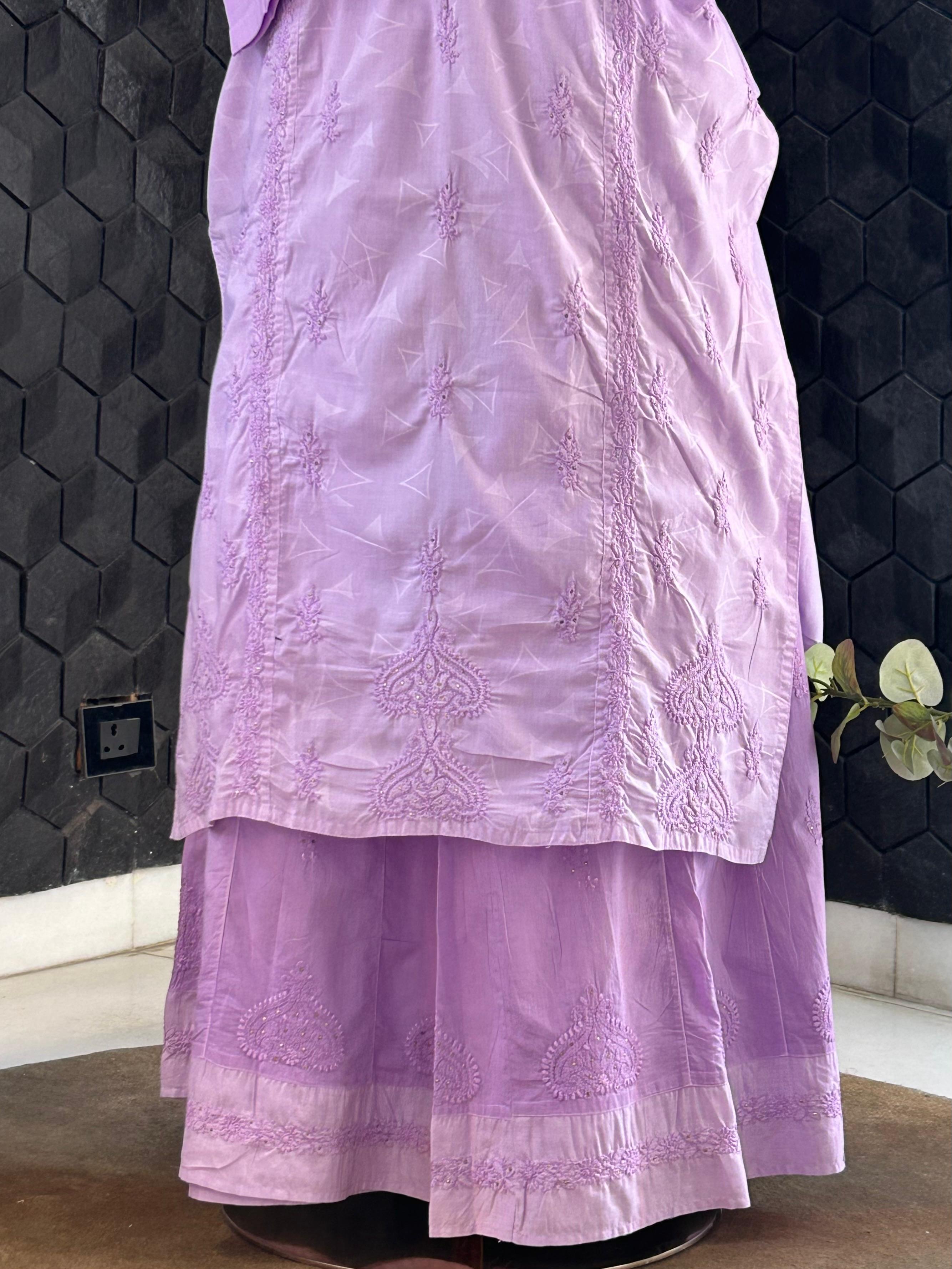 Purple Chanderi Chikankari Palazzo Set