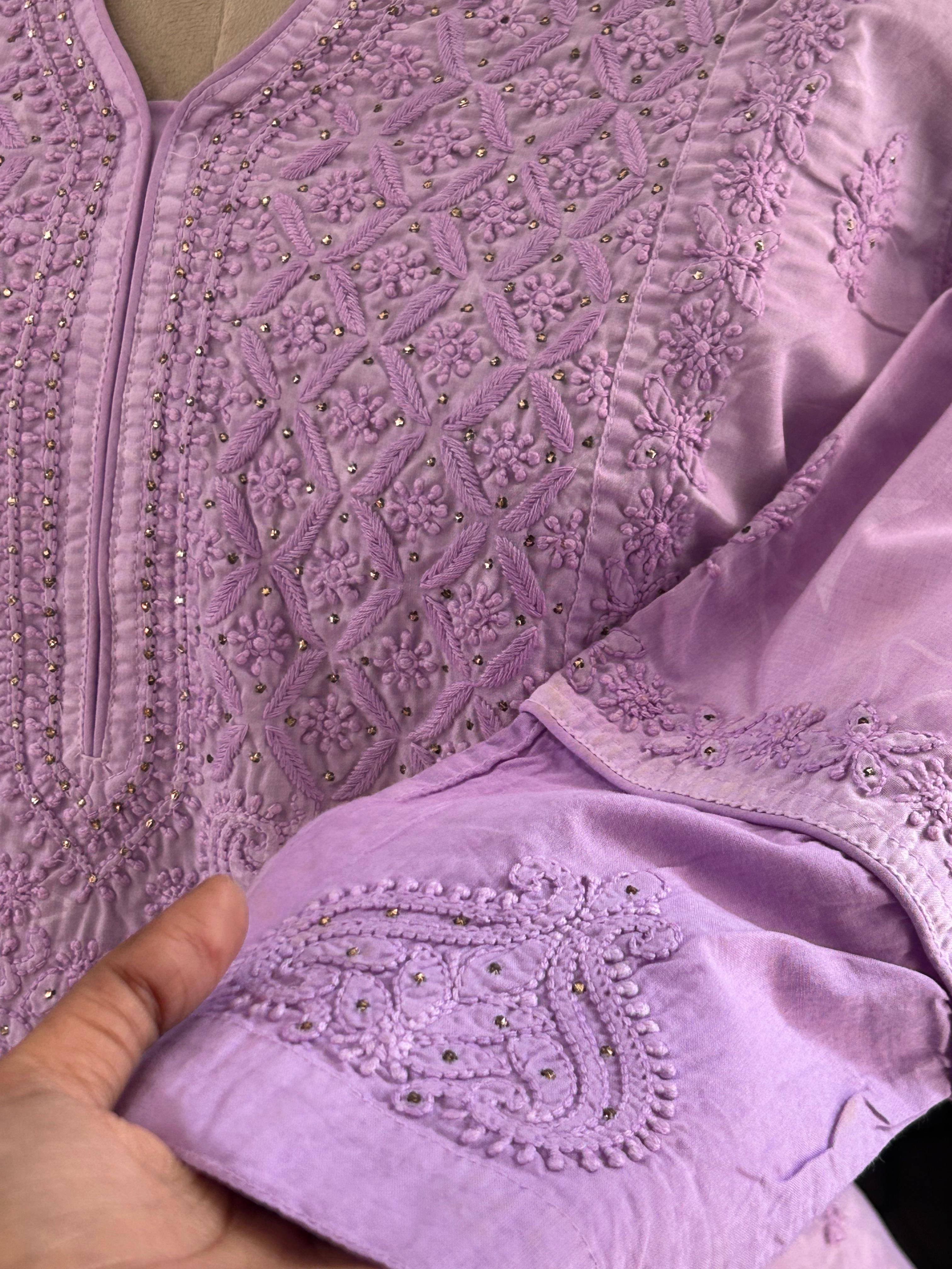 Purple Chanderi Chikankari Palazzo Set