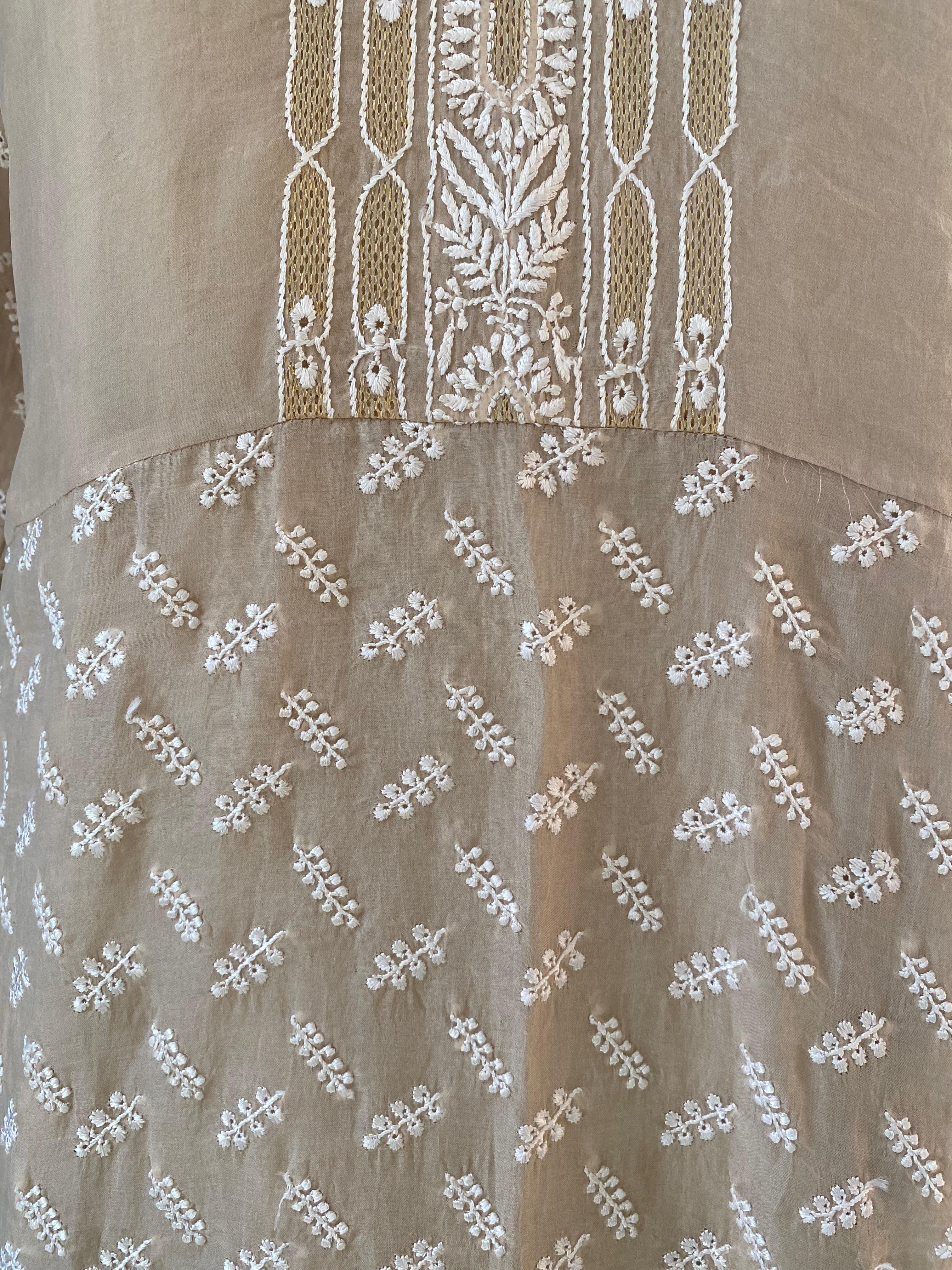 Beige Organza Chikankari Dress