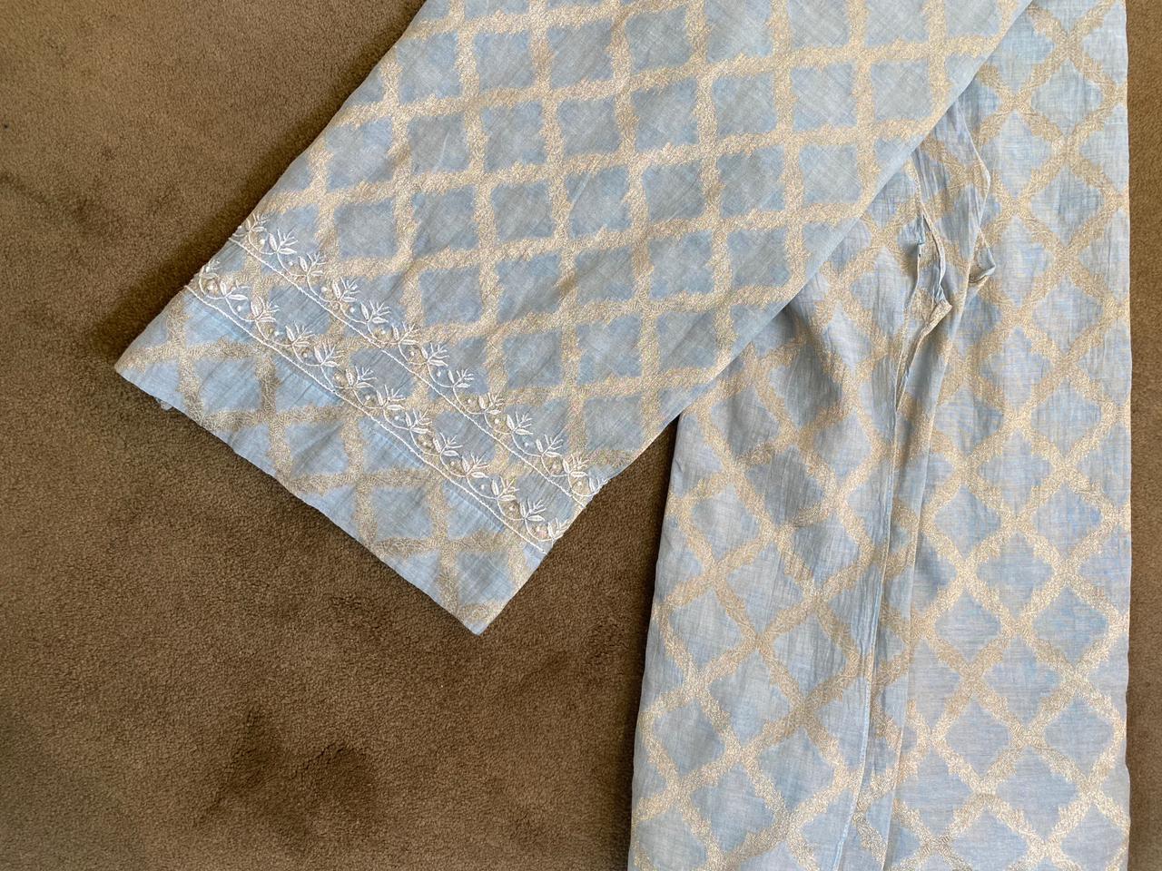 Grey Silver Tissue Chikankari Co-ord Set