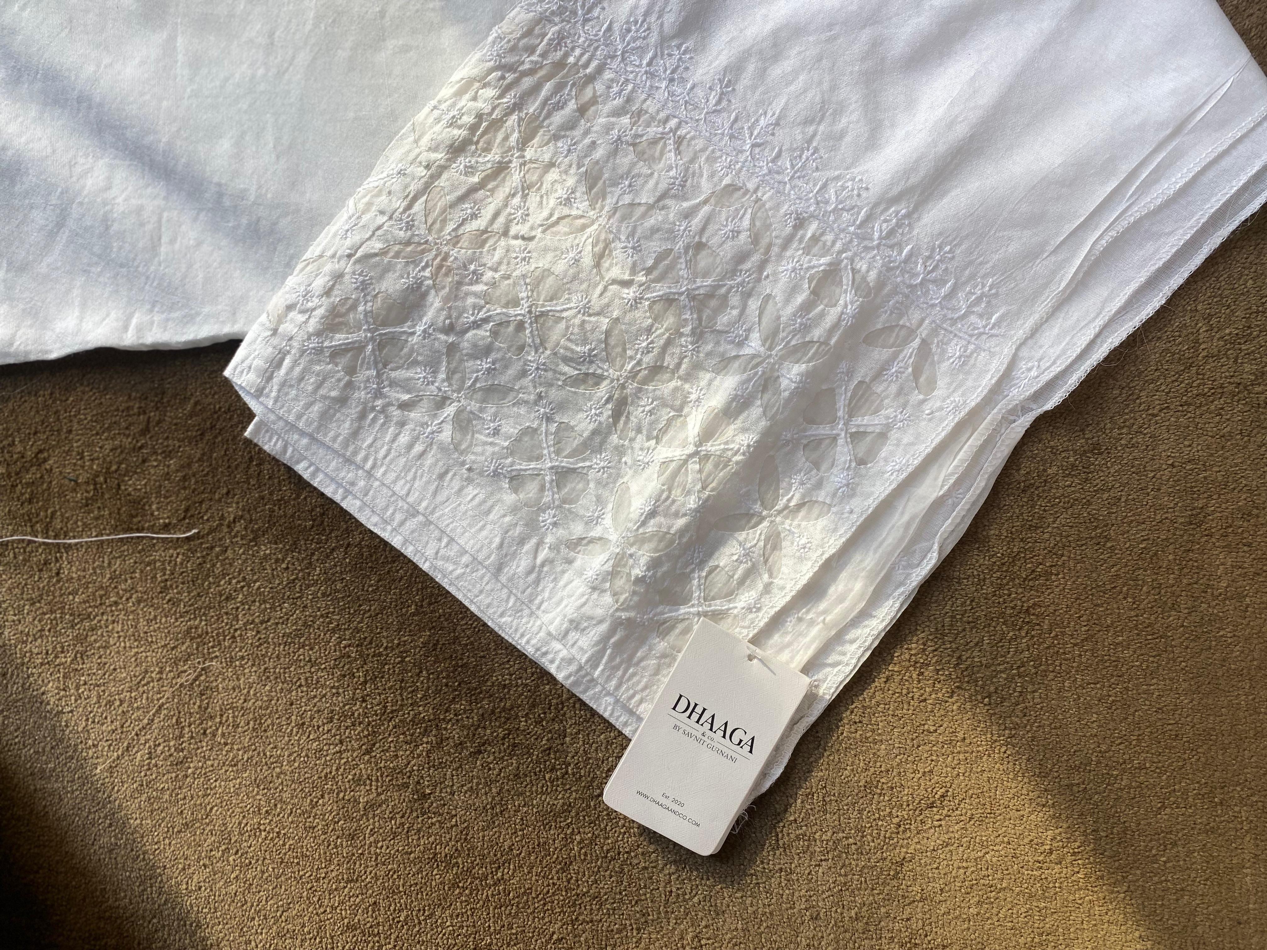White Chanderi Chikankari Pants