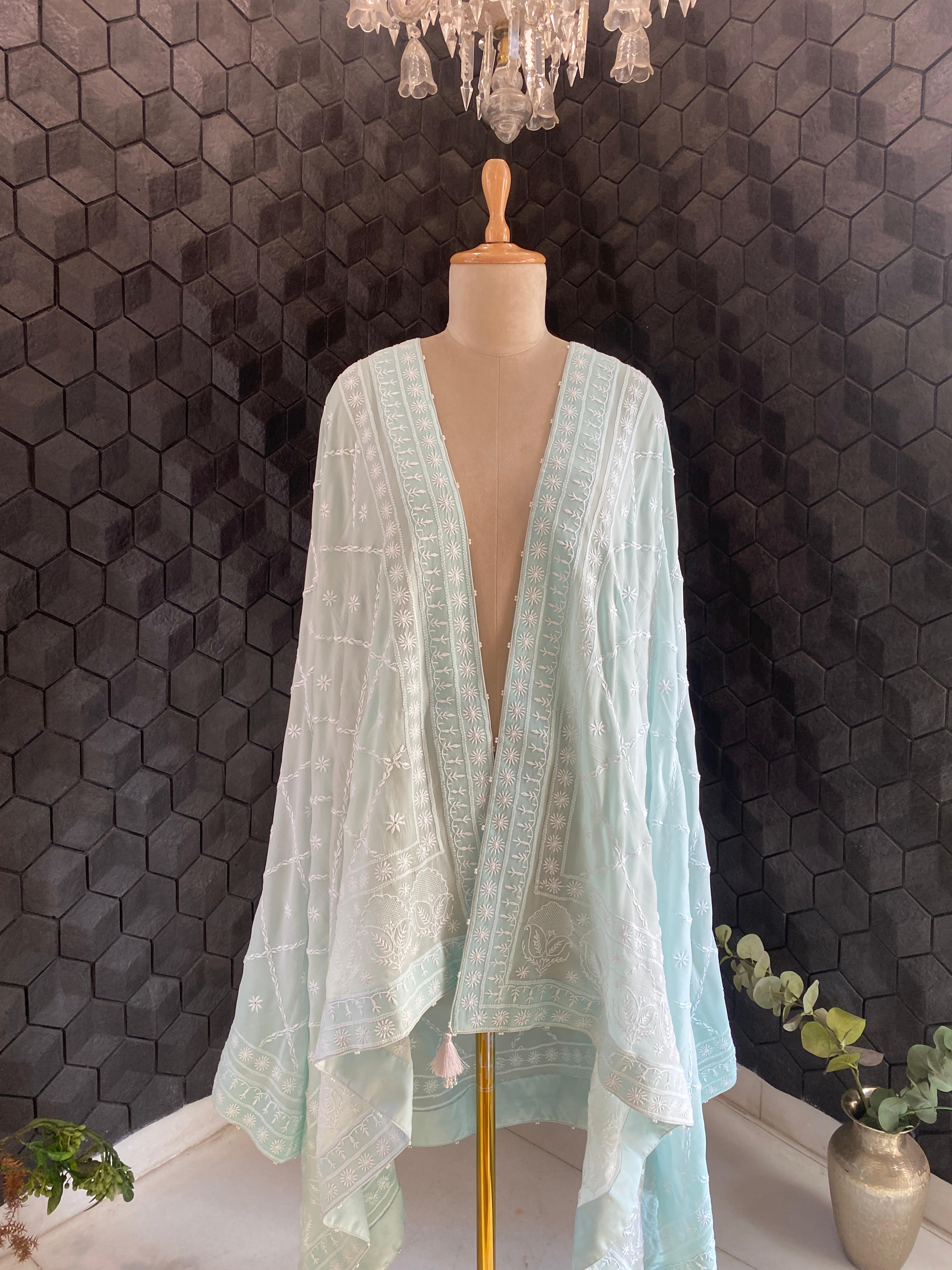 Soft Blue Georgette Chikankari Dupatta