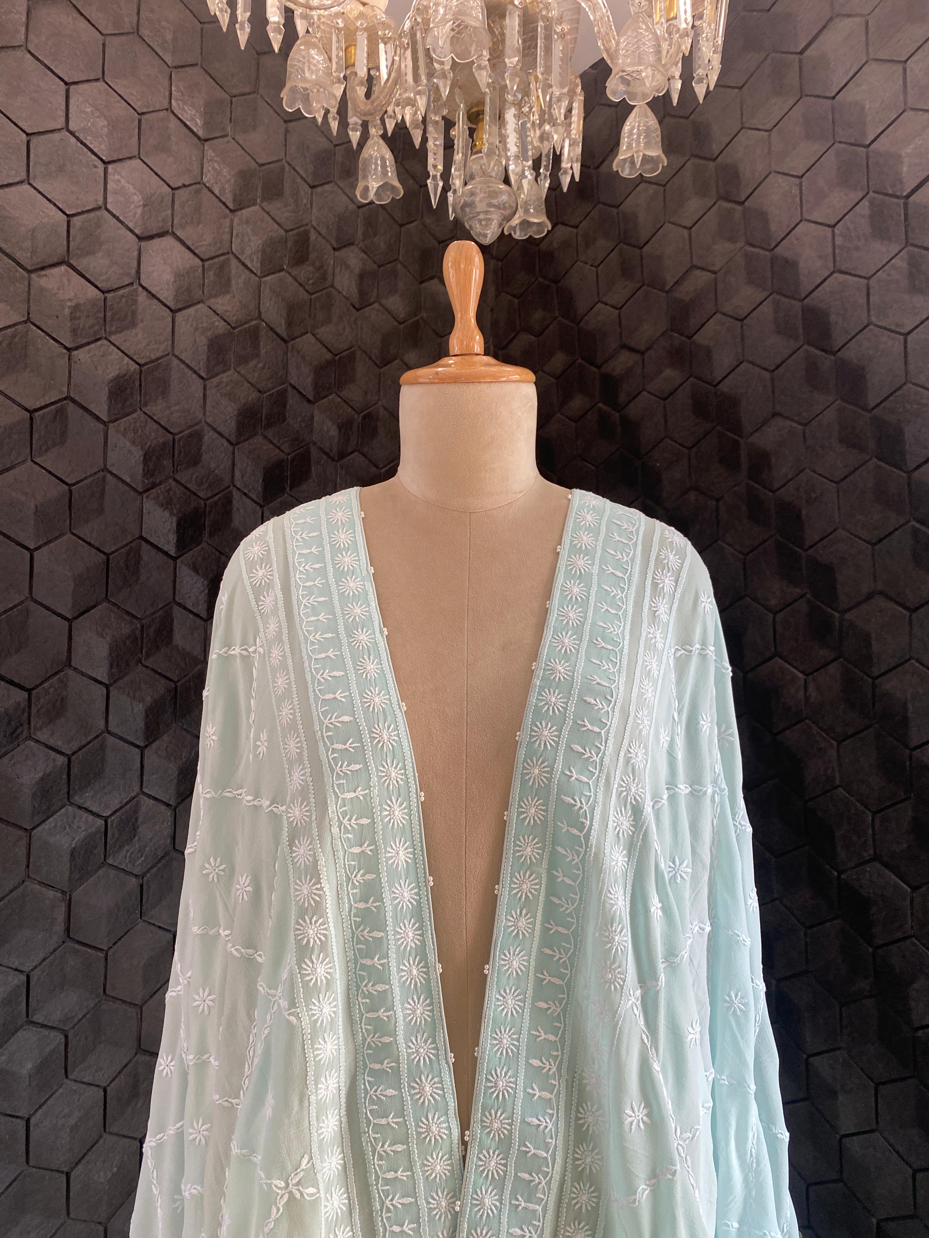 Soft Blue Georgette Chikankari Dupatta