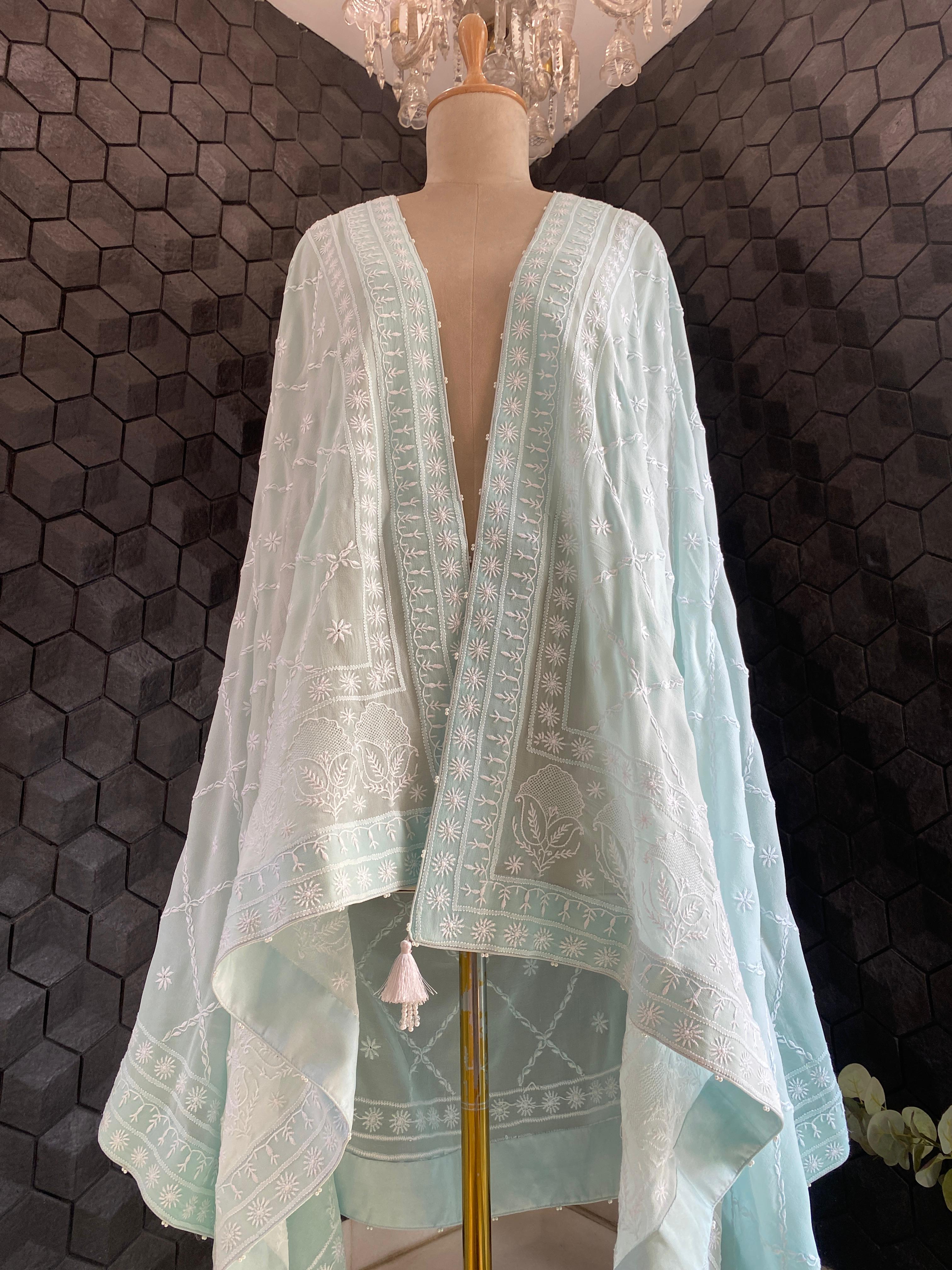 Soft Blue Georgette Chikankari Dupatta