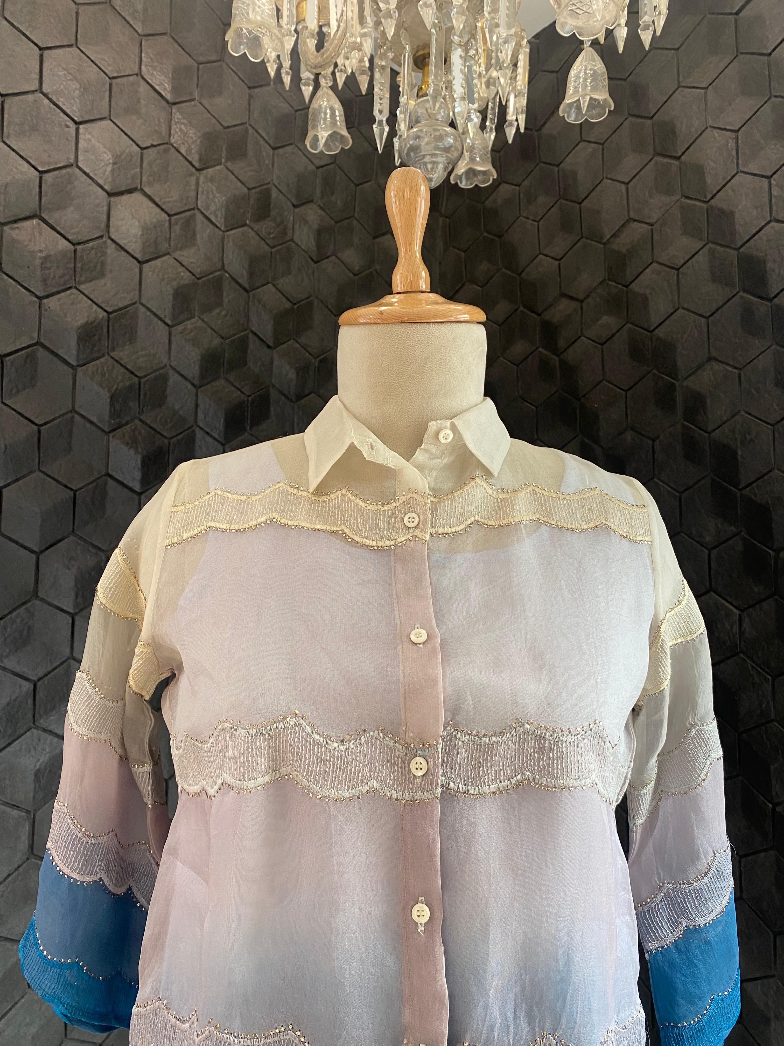 Blue Organza Mukaish Shirt