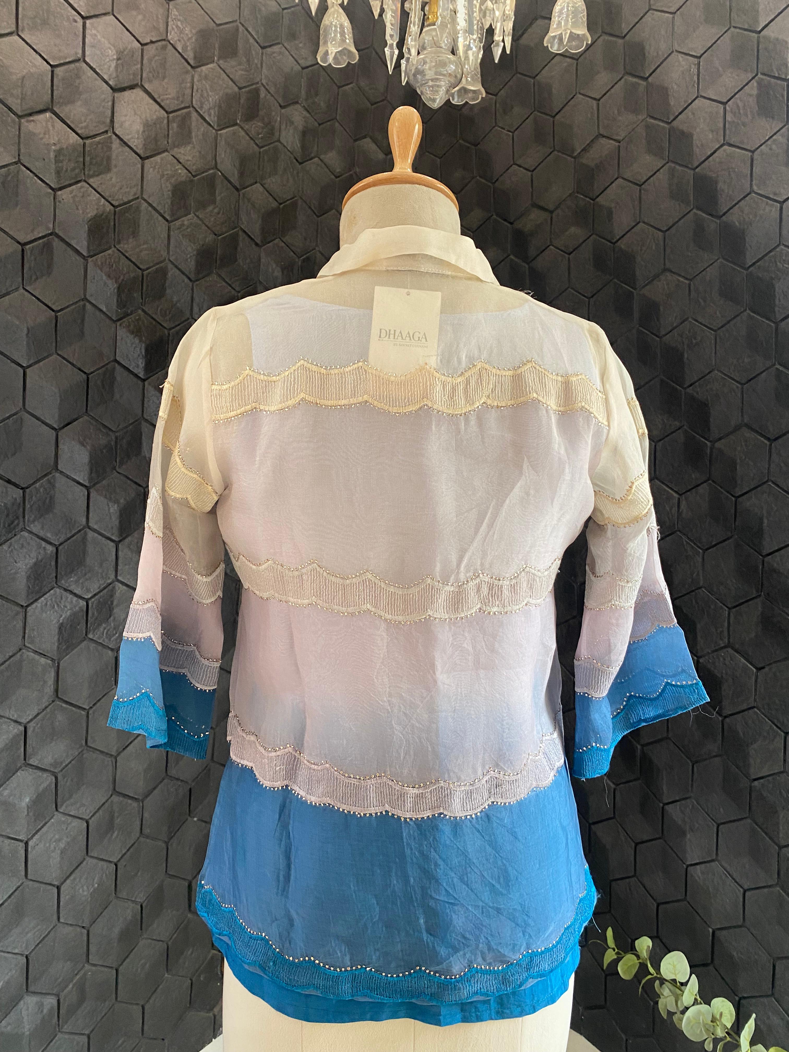 Blue Organza Mukaish Shirt