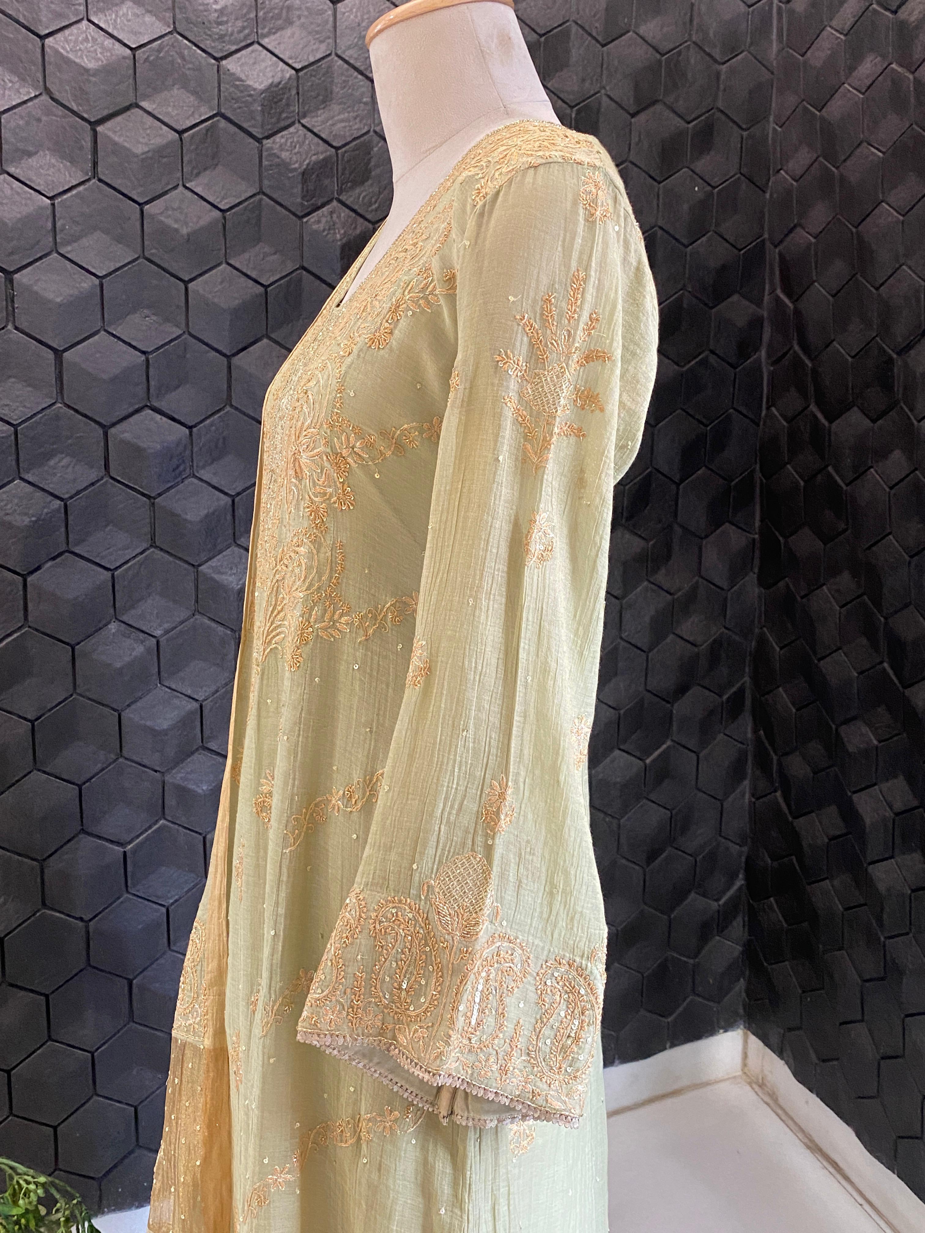 Green Golden Tissue Chikankari Suit Set