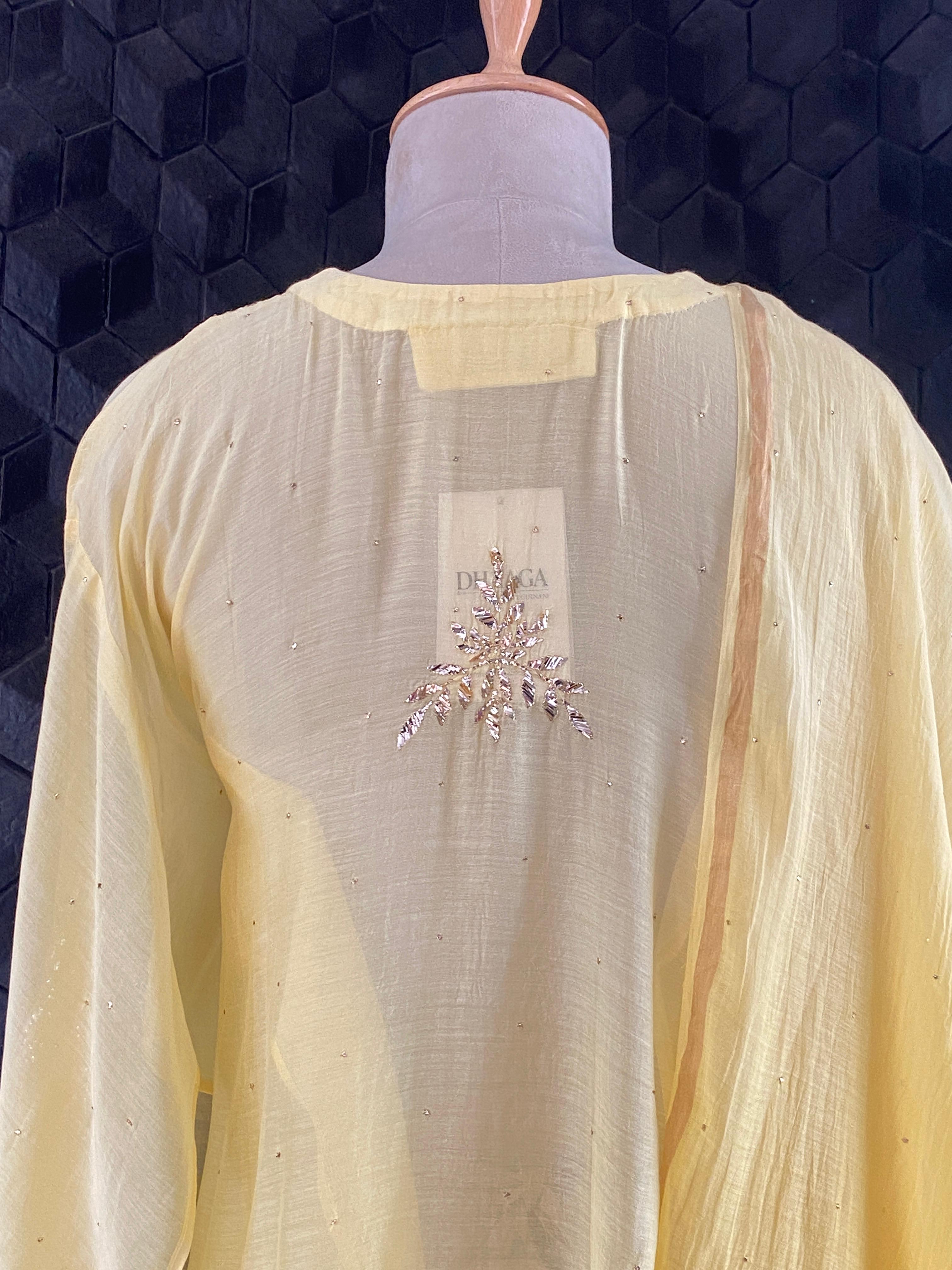 Yellow Mul Chanderi Mukaish Kurta Set