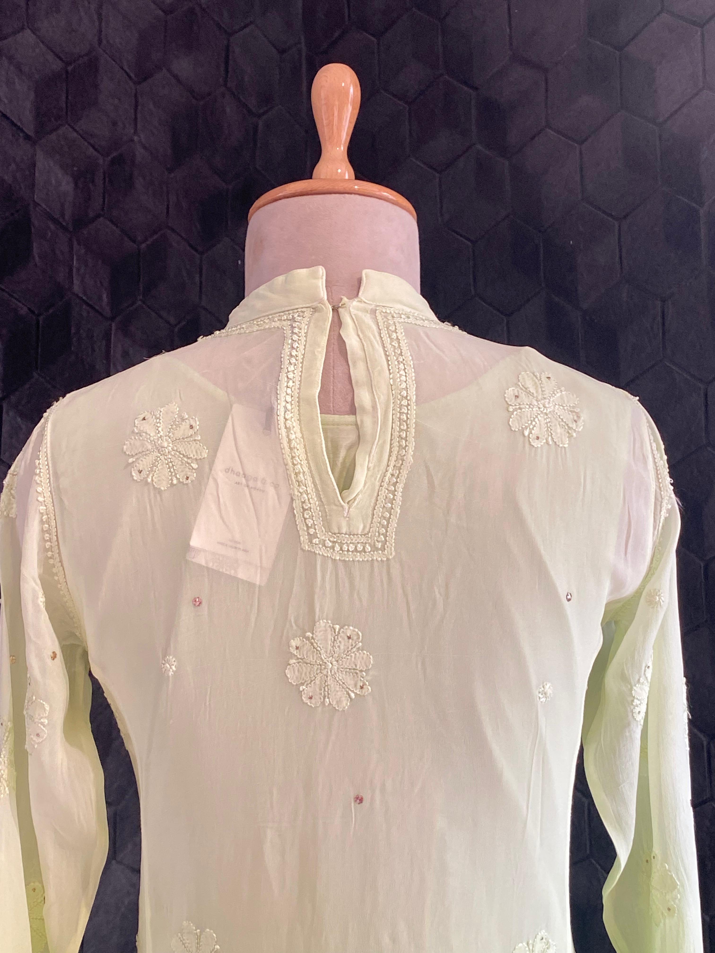 Green  Ombre Viscose Chikankari Anarkali