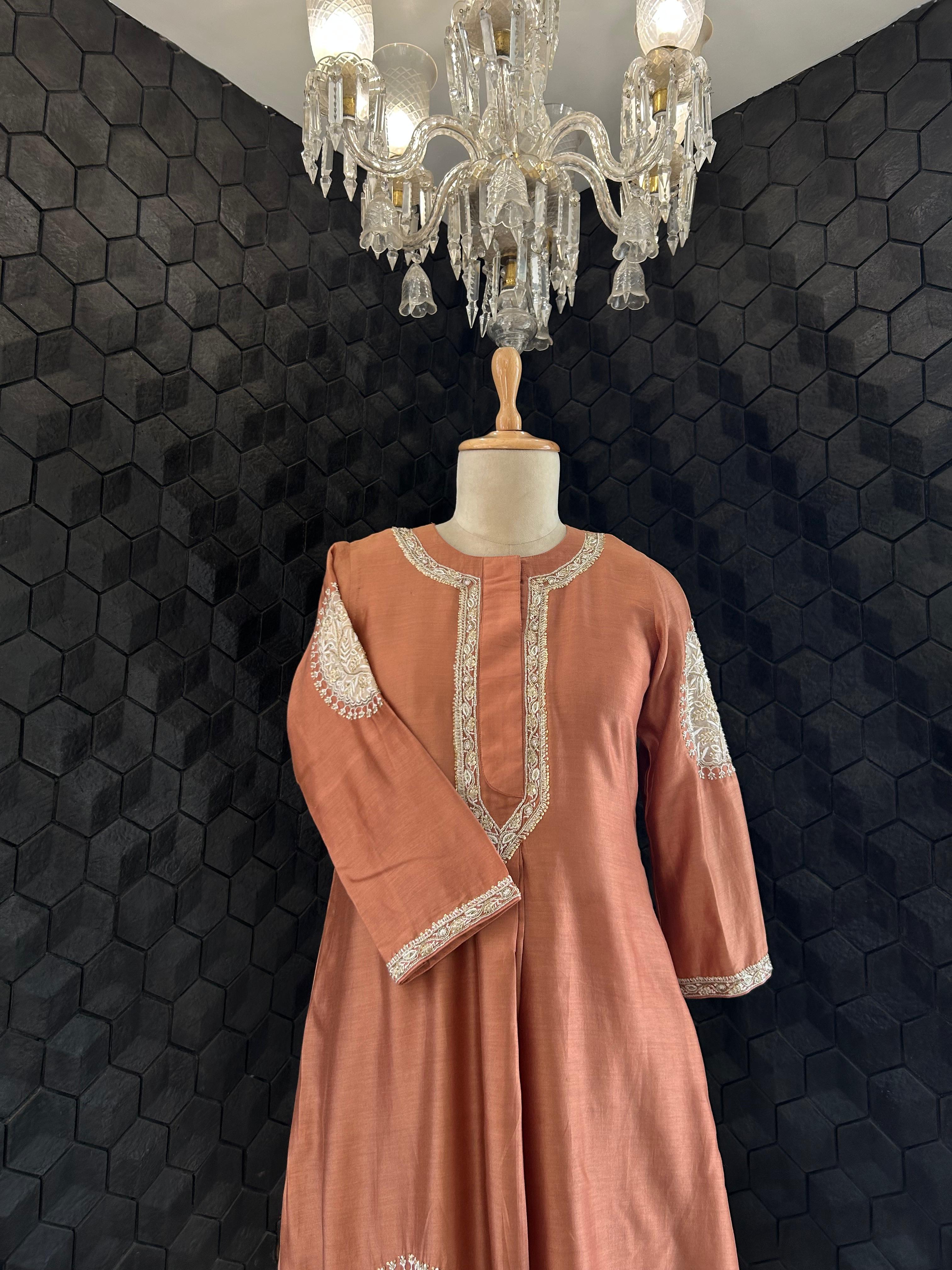 Brown Chanderi Chikankari Co-ord Set