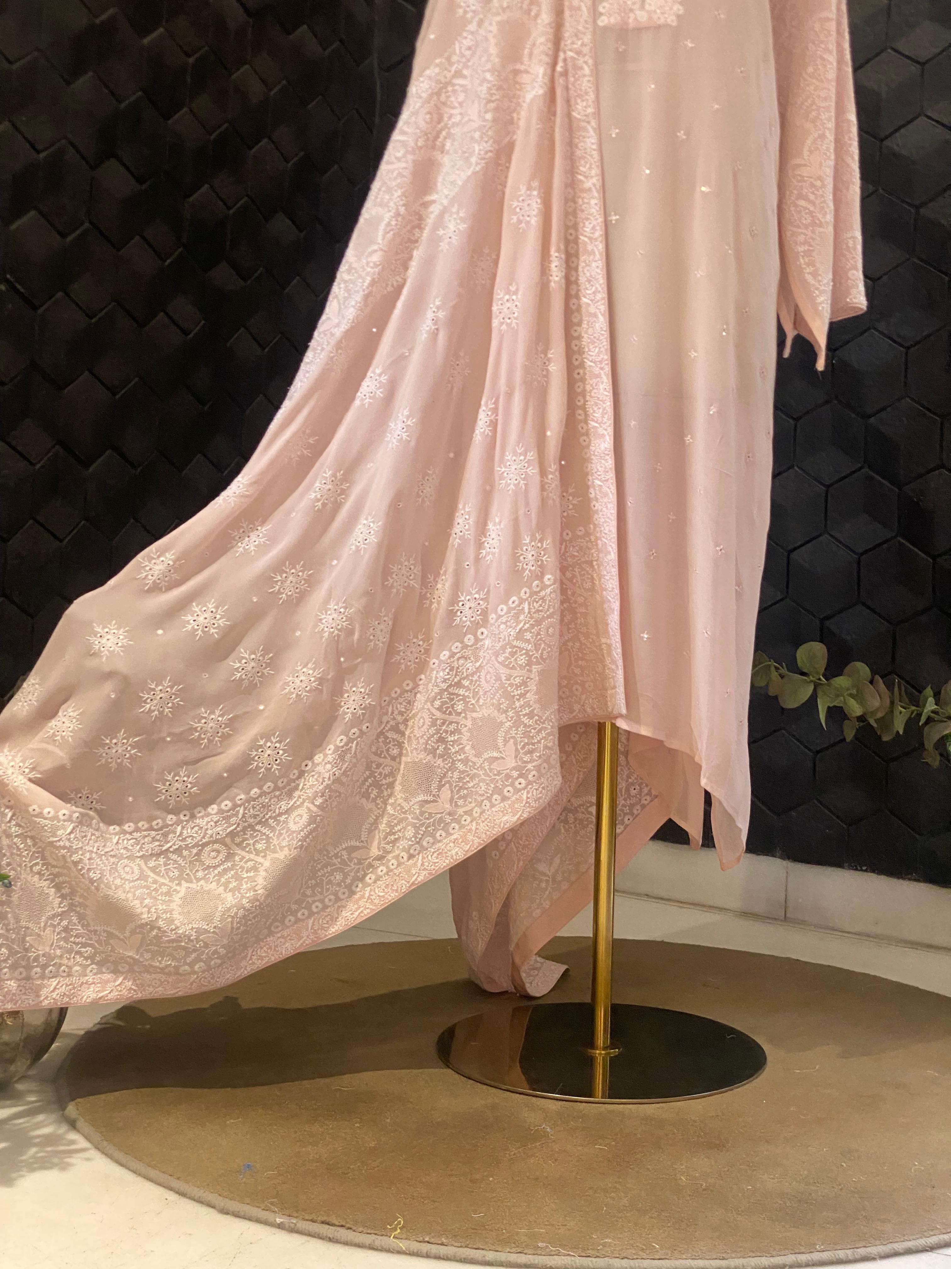 Pink Georgette Chikankari Kurta Set