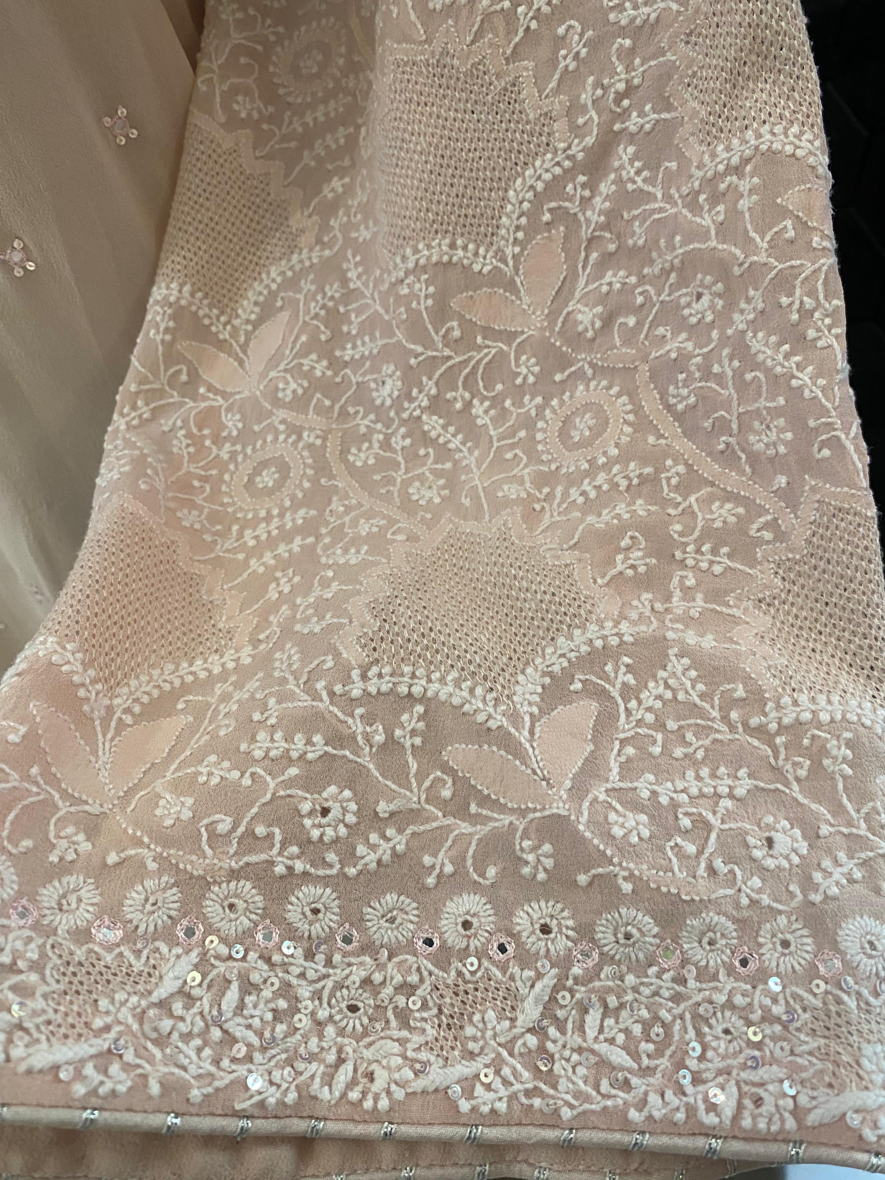 Pink Georgette Chikankari Kurta Set