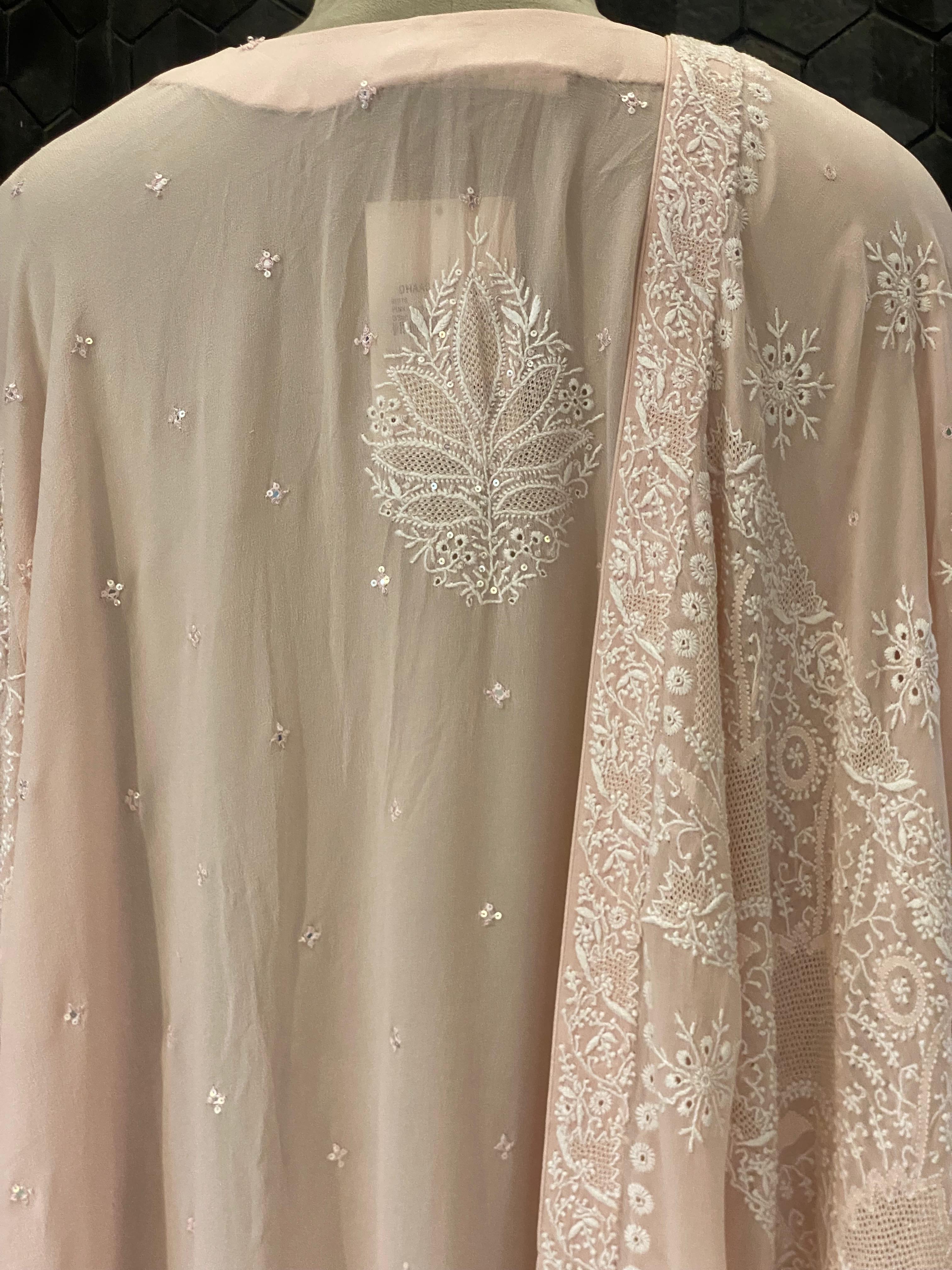 Pink Georgette Chikankari Kurta Set