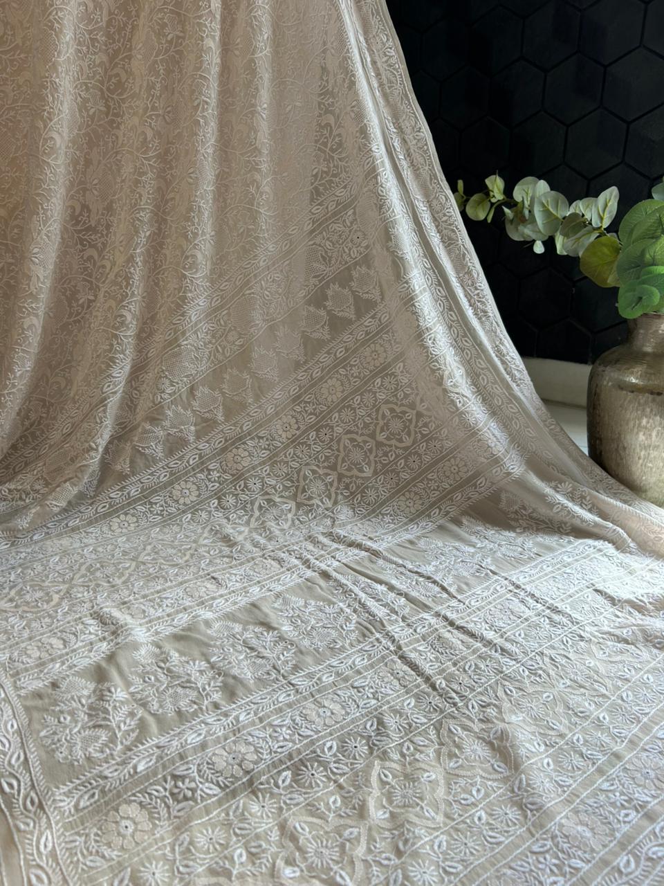 Pastel Peach Georgette Chikankari Saree