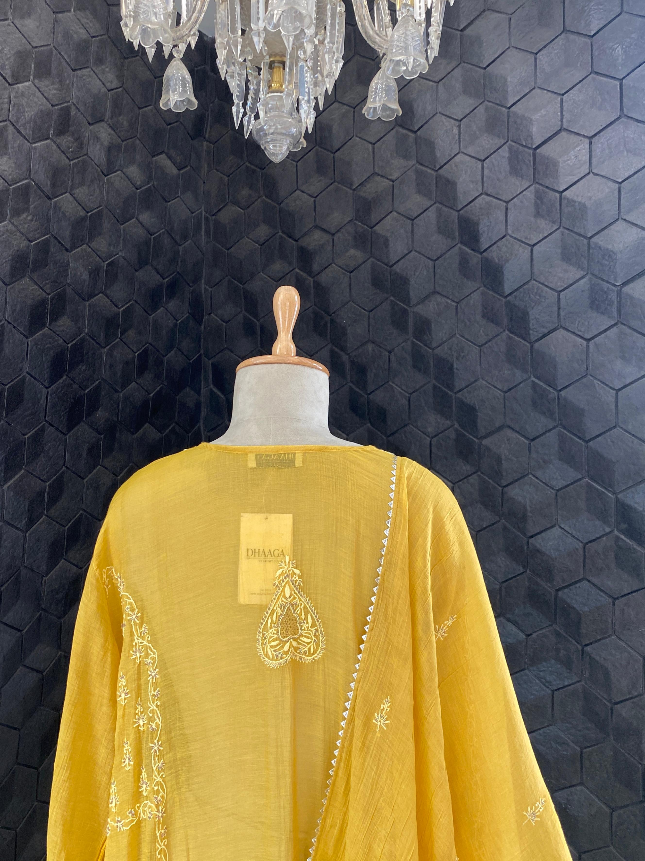Mustard Tissue Chikankari Kurta Set