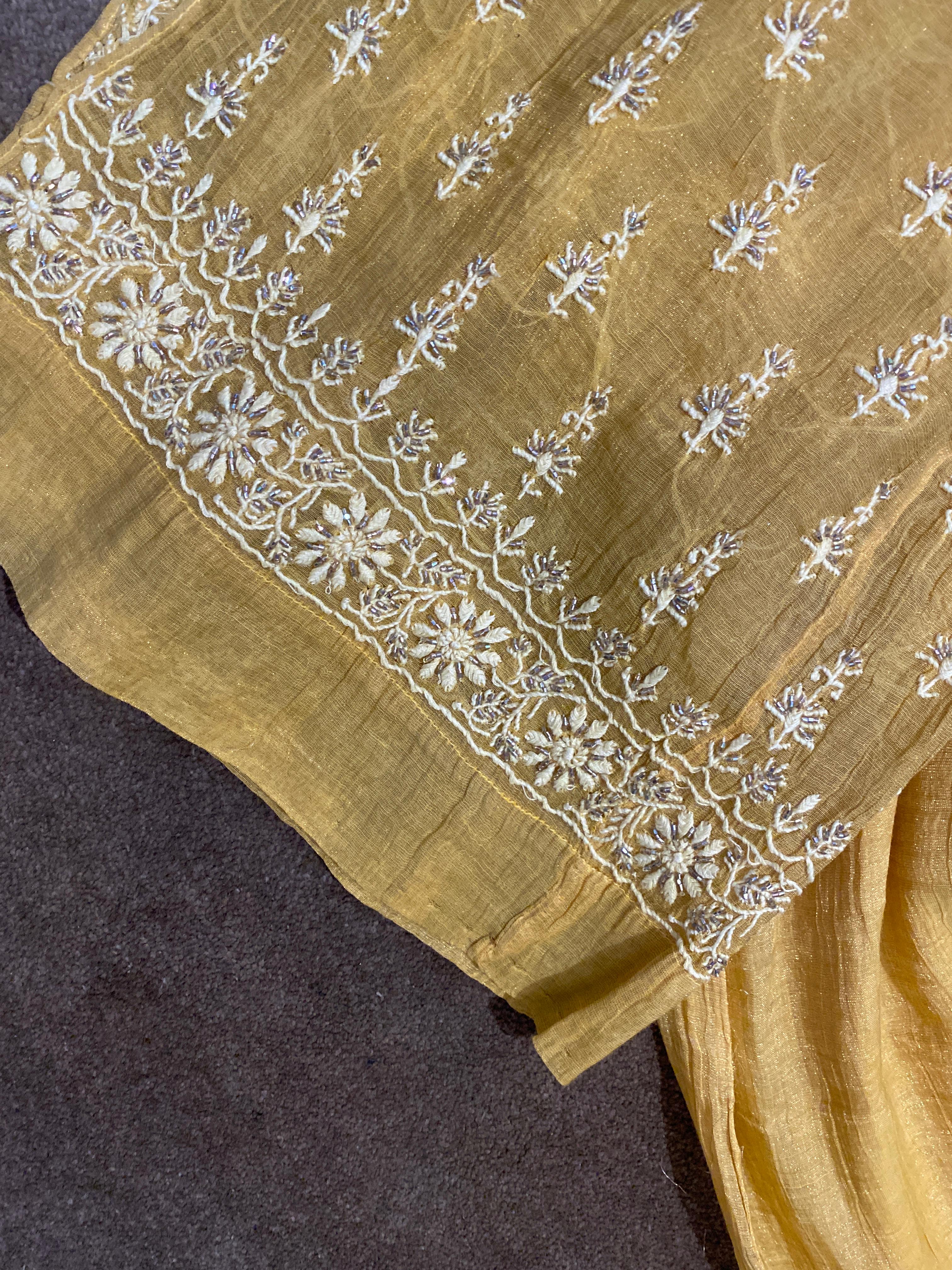 Mustard Tissue Chikankari Kurta Set