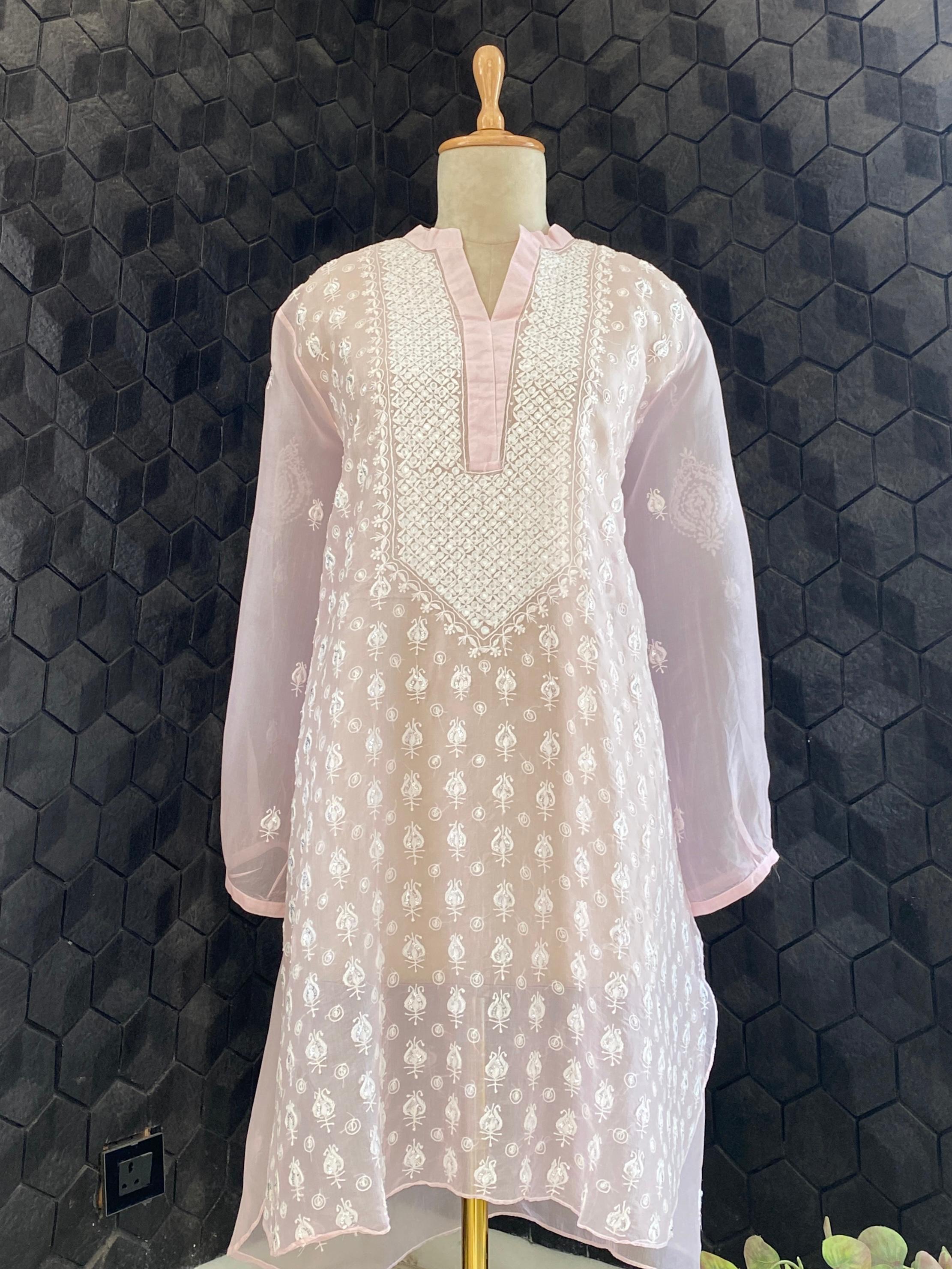 Pink Organza Chikankari Co-ord Set