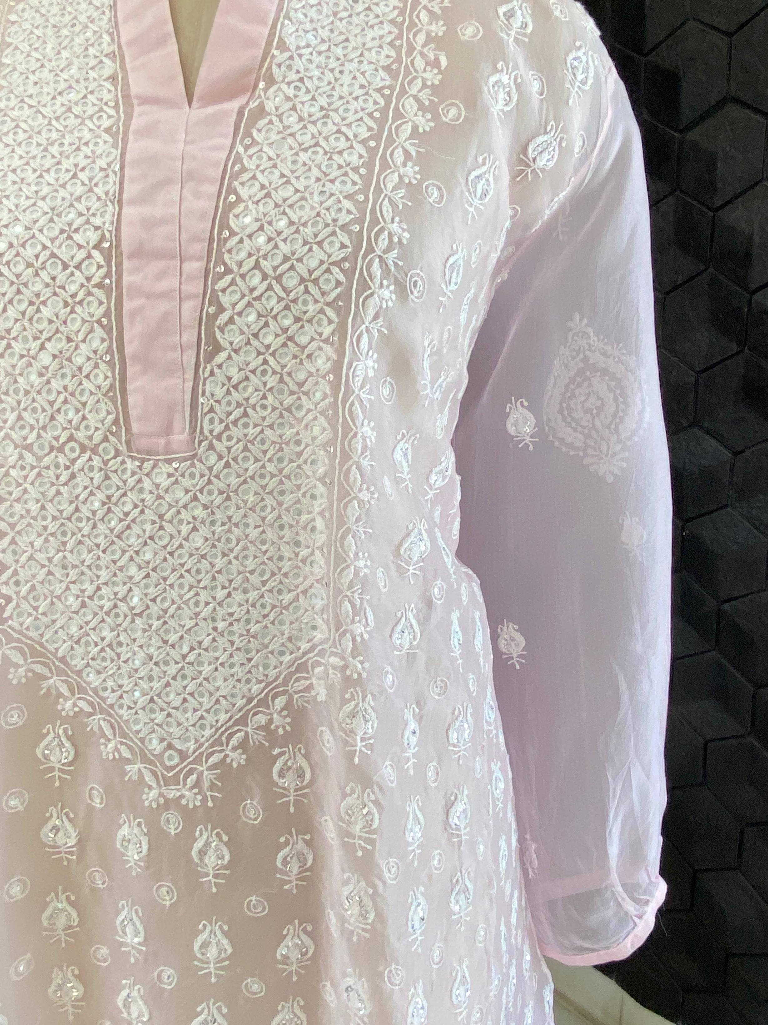 Pink Organza Chikankari Co-ord Set