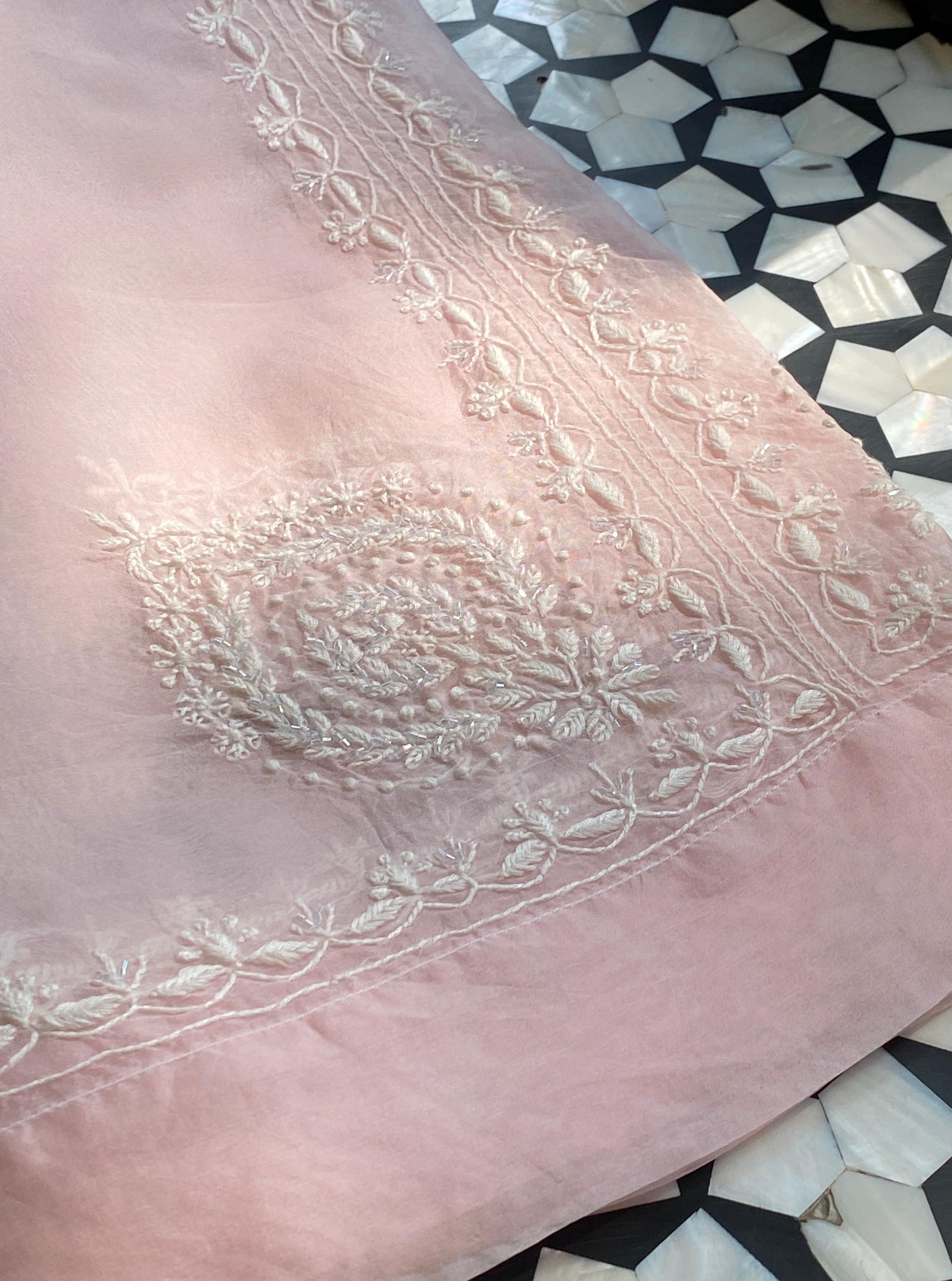 Pink Organza Chikankari Co-ord Set